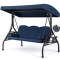 WINVO 2 in 1 Convertible Patio Swing Bed, 3-Seat Outdoor Porch Swing with Adjustable Canopy, Patio Glider Swing for Adult, with Cup Holder and Pillow for Backyard, Blue