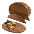 6 Acacia Wood Serving Boards with Stand, Perfect for Serving, Sushi, Cheese, Hors d'oeuvre, Charcuterie, Sandwiches by Woodard & Charles, 7 Piece Set, 9 1/2" x 6 1/2" ★★PACK OF 10★★