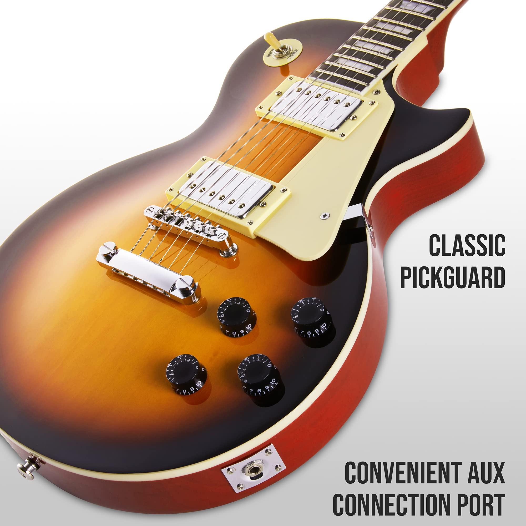LyxPro 39” SB Series Electric Guitar, LP Style for Beginner, Intermediate & Pro Players Solid Body Guitar, Bonus 2-Pack of Picks, Mahogany Wood, Volume/Tone Controls, 3-Way Pickup - Sunburst