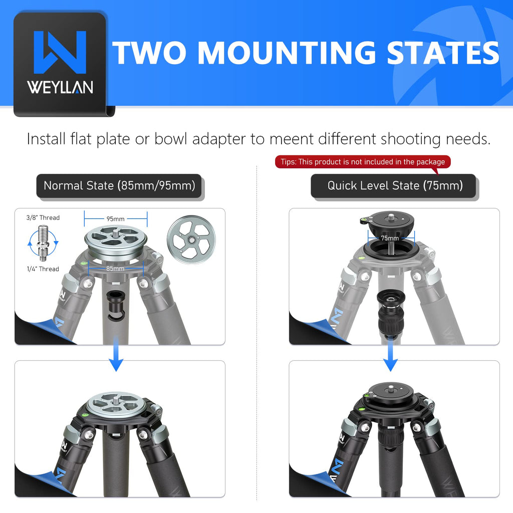 Heavy Duty Tripod Carbon Fiber Camera Tripod WEYLLAN LX9 Professional Tripod Camera, 10 Layers Carbon Fiber Tube, with 40mm Leg Tube, Durable Carbon Bowl Tripods for DSLR Camera Max Load 88lbs/40kg
