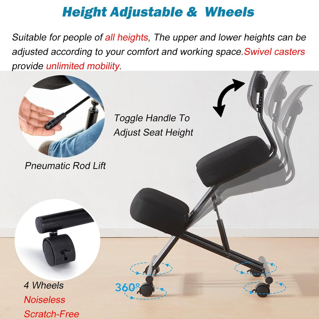 Office Chair Cross Legged Chair，Height Adjustable Ergonomic Office Chair with 360° Casters, Meditation Chair with Back, Kneeling Chair for Fitness Fanatics/Home Workers/Yoga Lovers