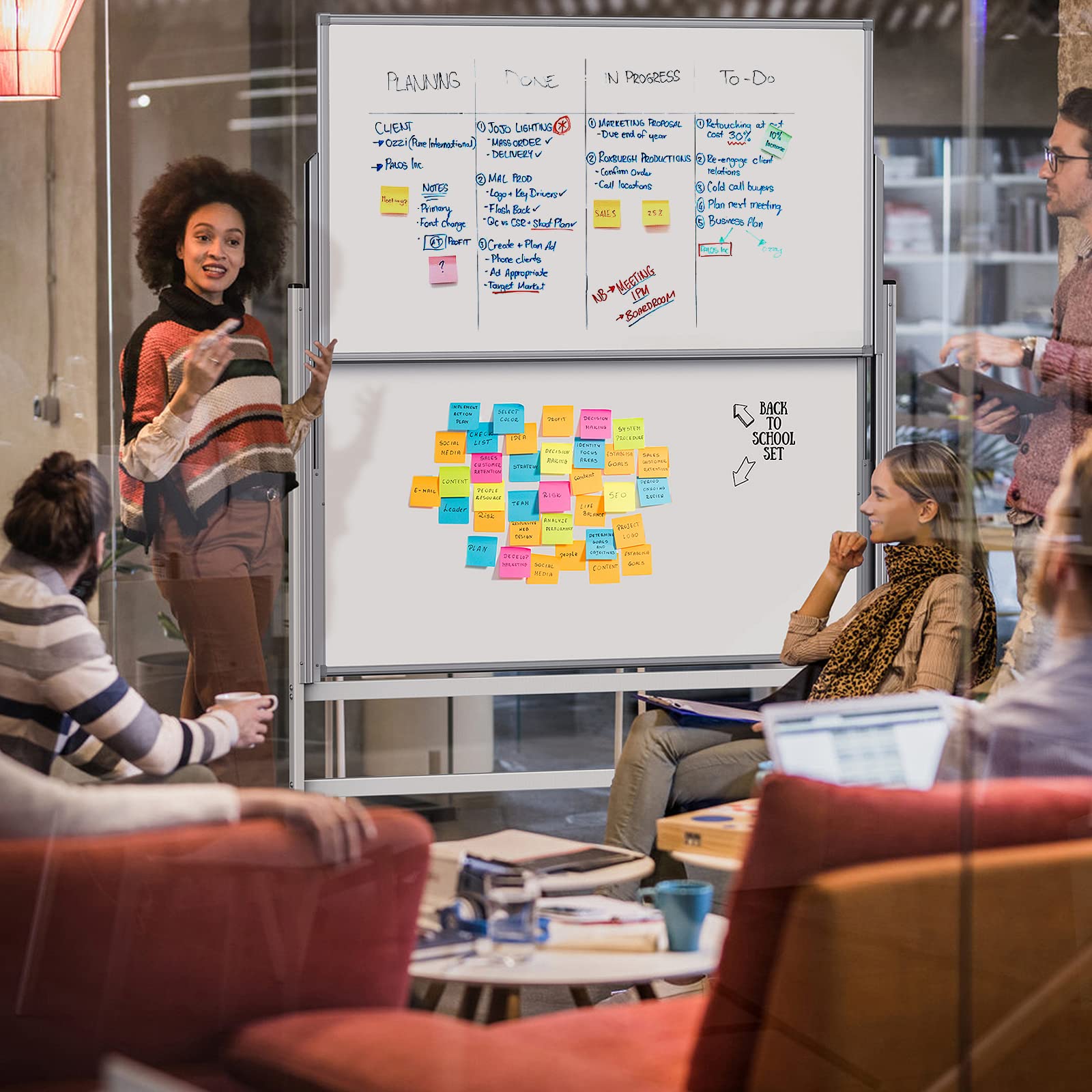 maxtek Dry Erase Whiteboard Height Adjustable, Easel Stand Rolling White Board on Wheels - 48 x 60 Large Mobile Dry Erase Board, 4' x 5' Double Sided Magnetic Whiteboard for School Office Home