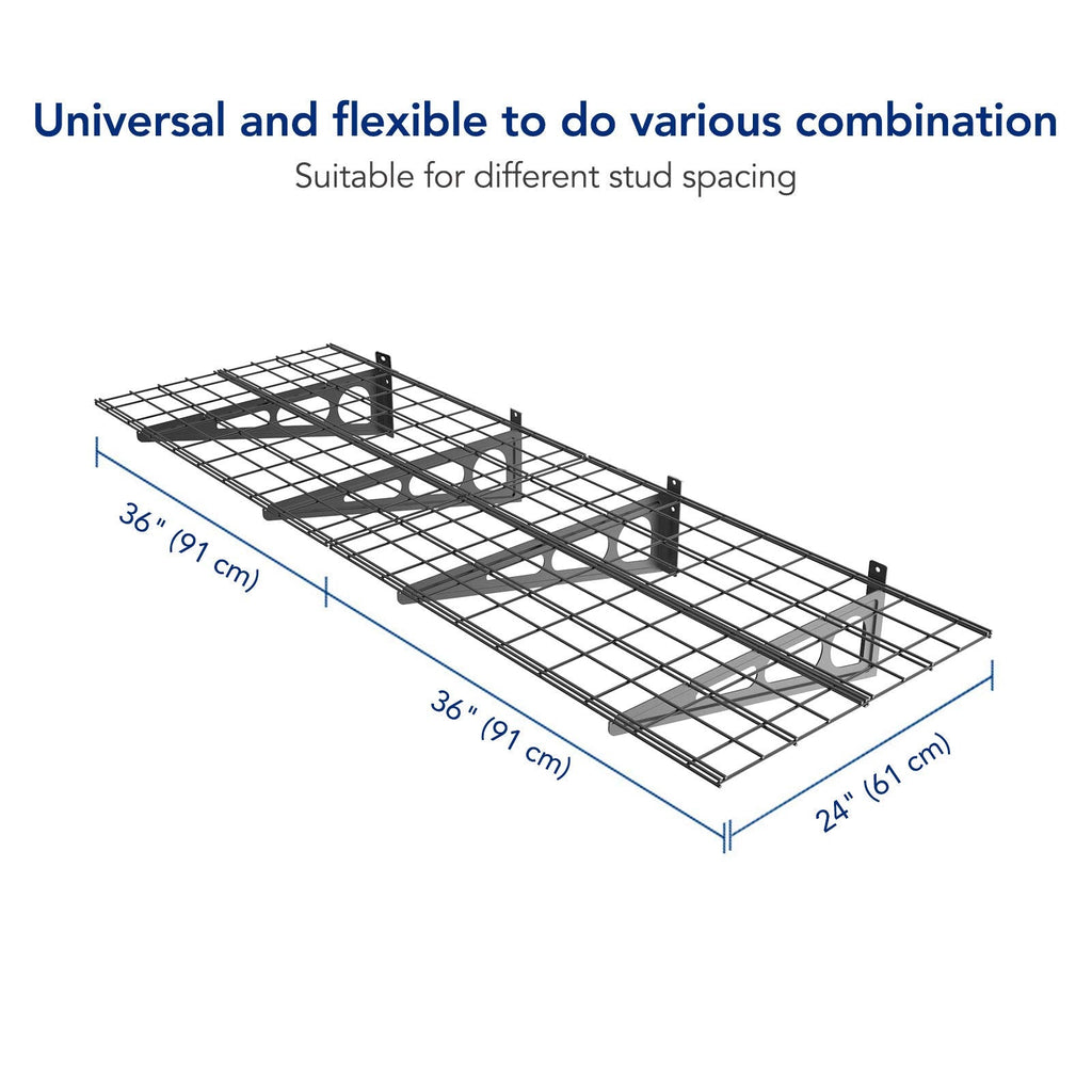 FLEXIMOUNTS 4-Pack 2x6ft 24-inch-by-72-inch Wall Shelf Garage Storage Rack Floating Shelves, Black, Classic Series