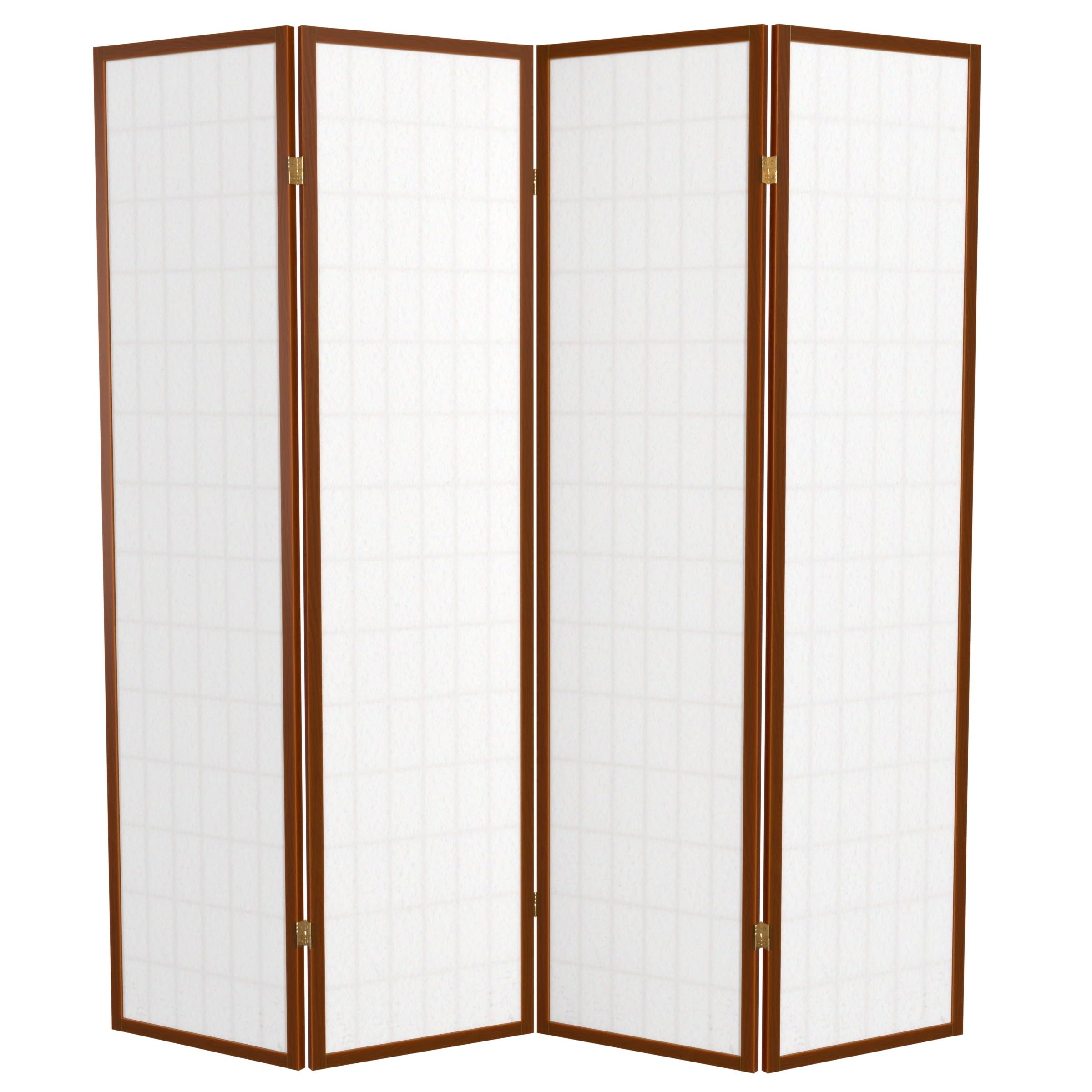 Red Lantern 6 ft. Tall Window Pane Shoji Screen - Walnut - 4 Panels