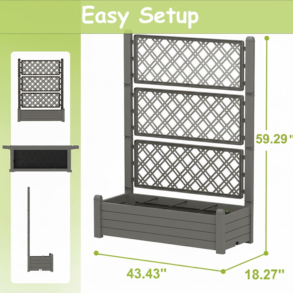 Tramull 5.' Tall Raised Garden Bed with Trellis, Self Watering Planter Box for Outdoor Climbing Plants Resin Garden Lattice for Vegetables, Flowers, Tomato & Vine with Drainage Holes (Coffee, 2 Pack)