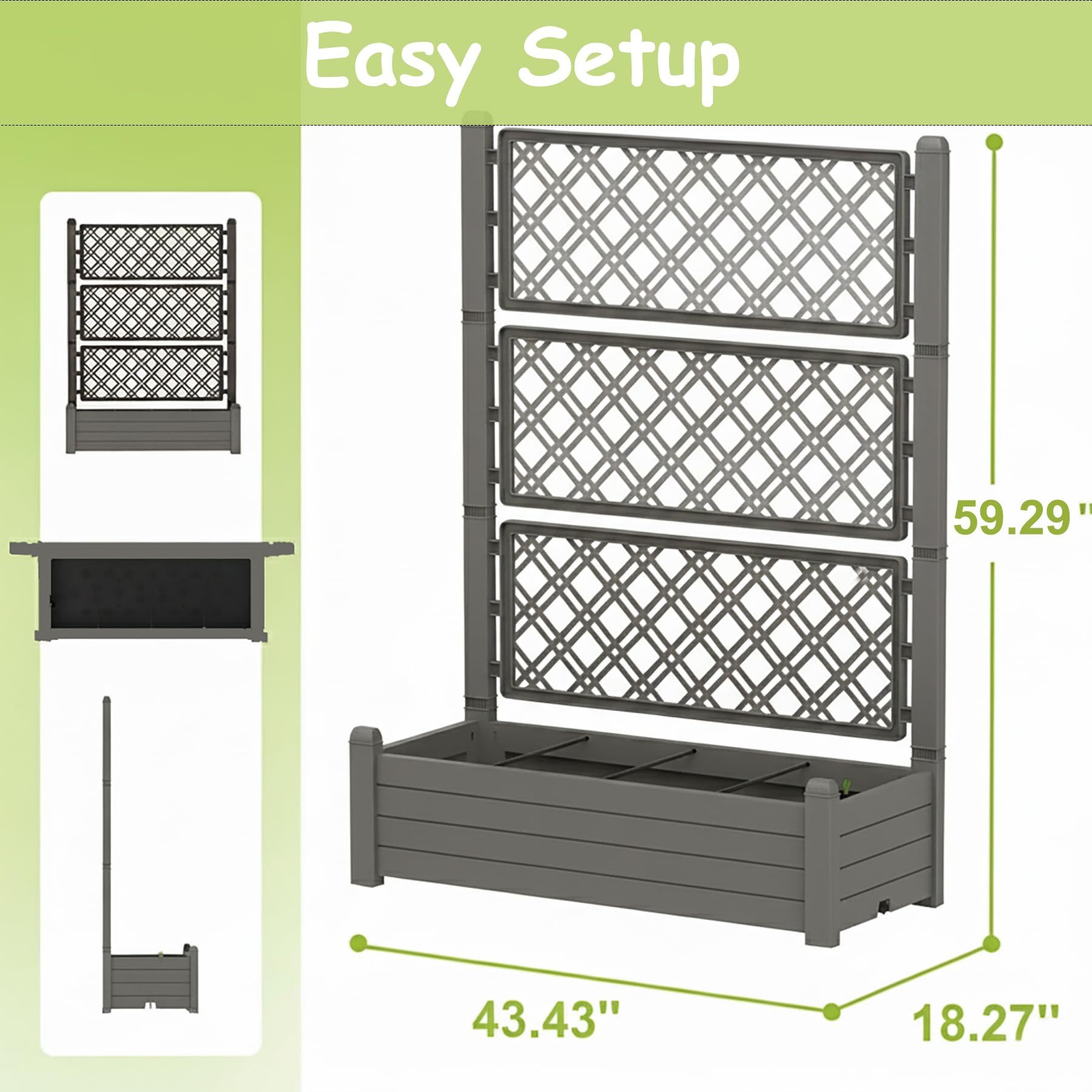 Tramull 5.' Tall Raised Garden Bed with Trellis, Self Watering Planter Box for Outdoor Climbing Plants Resin Garden Lattice for Vegetables, Flowers, Tomato & Vine with Drainage Holes (Coffee, 2 Pack)