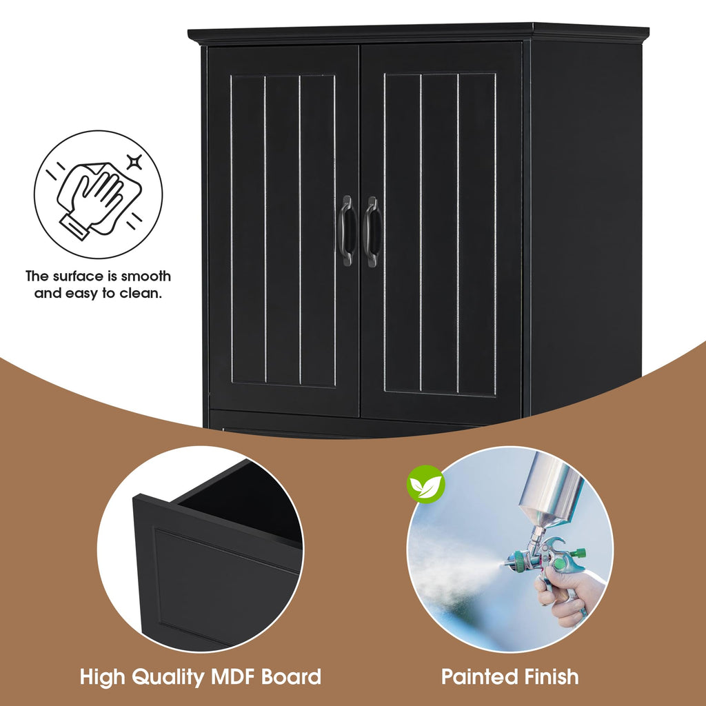 Virubi Tall Tilt Out Laundry Cabinet with 2 Tilt Out Laundry Hamper, Wood Bathroom Storage Cabinet with Doors,Drawers and Adjustable Shelves Freestanding (Black)
