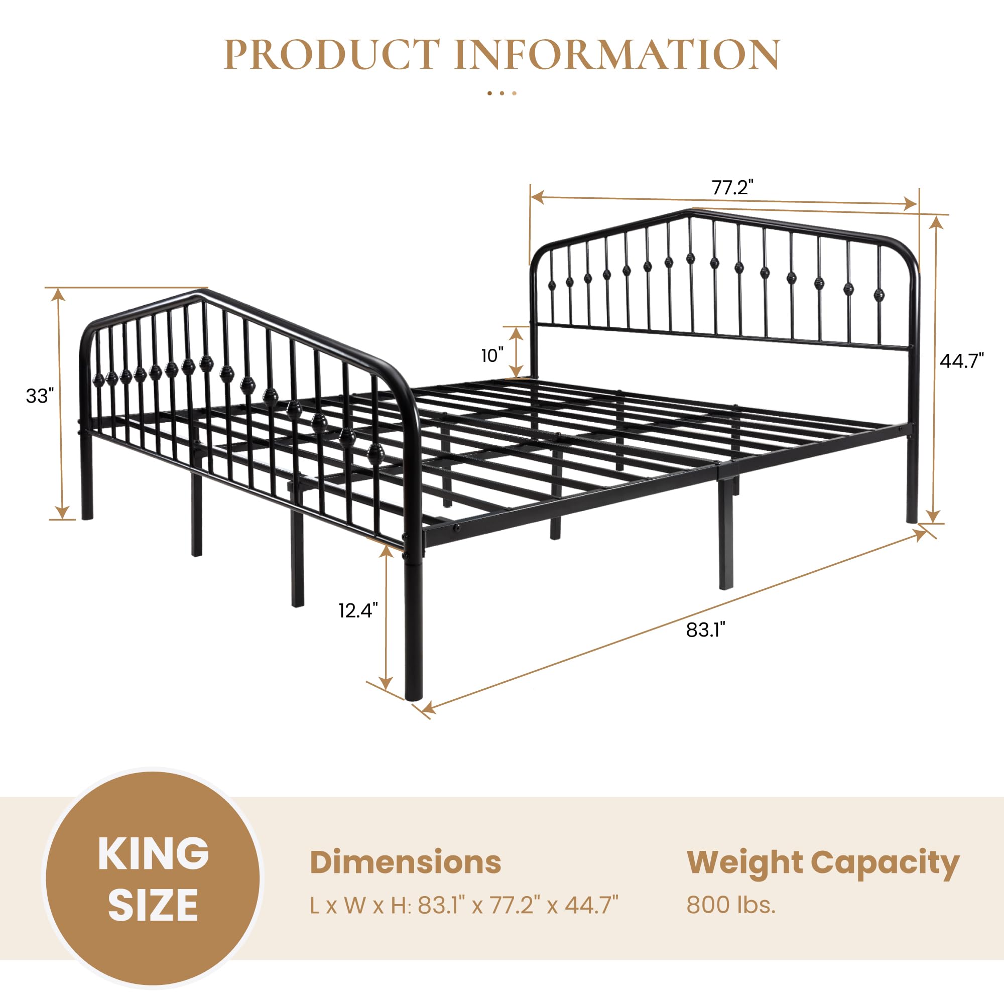 SHA CERLIN King Size Metal Platform Bed Frame with Victorian Style Wrought Iron-Art Headboard/Footboard, No Box Spring Required, Black
