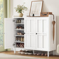 5+2 Tier Shoe Storage Cabinet with 3 Doors, 40" Tall Entryway Cabinet for 30 Pairs Shoe, Shoe Rack Organizer with 5 Adjustable Shelves & Metal Legs, Shoe Storage for Front Door Entrance, White