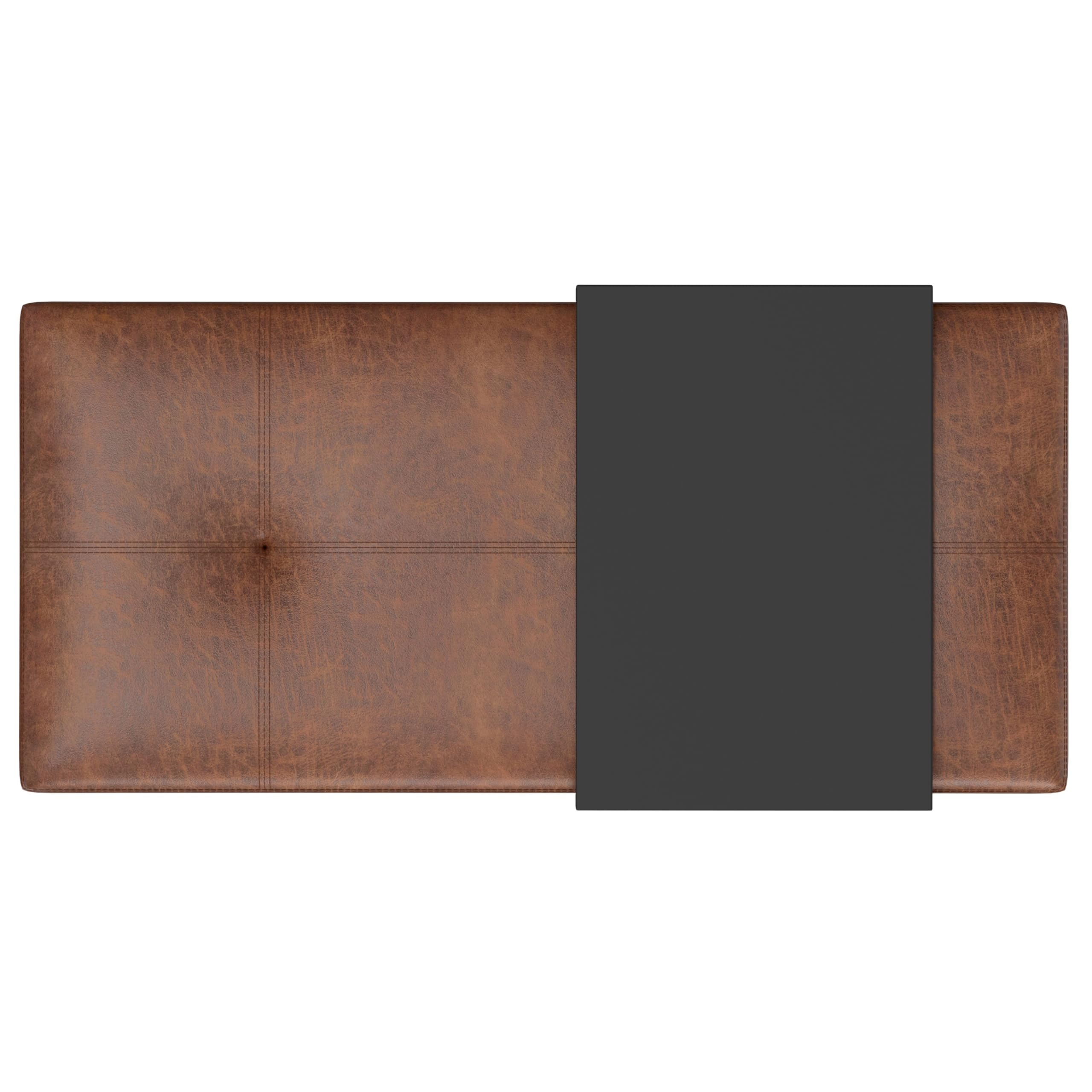 SIMPLIHOME Oregon Storage Ottoman Bench with Tray - 42 inch Wide Vegan Leather Rectangle Storage Ottoman Bench in Distressed Saddle Brown, Transitional Tufted Ottoman for Living Room with Lift-Up Lid