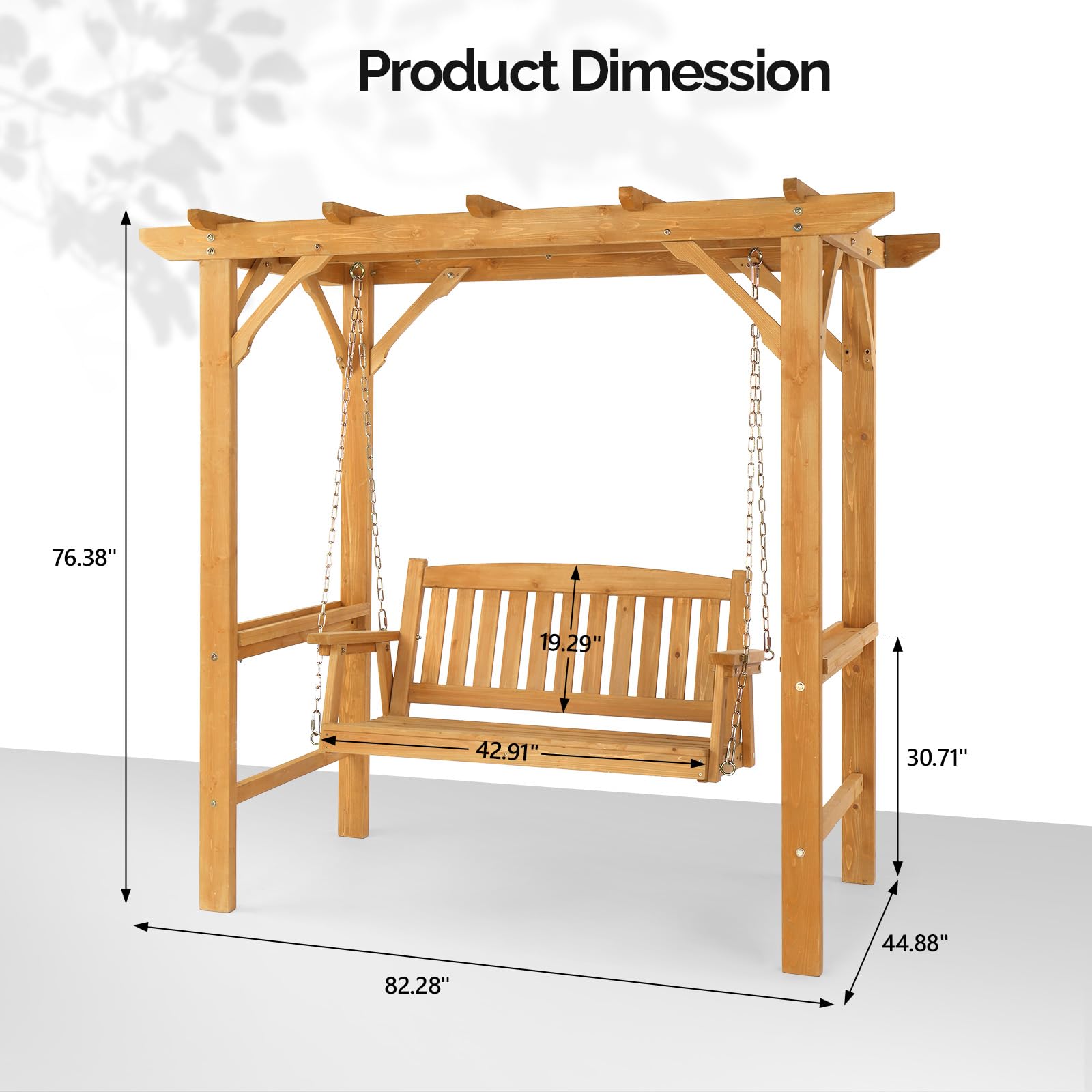 VINGLI 4 FT Heavy Duty Wooden Porch Swing with Stand, Waterproof Patio Swing with Archway-Shaped Swing Set, Outdoor Swing Chair with Frame for Garden, Yard and Patio