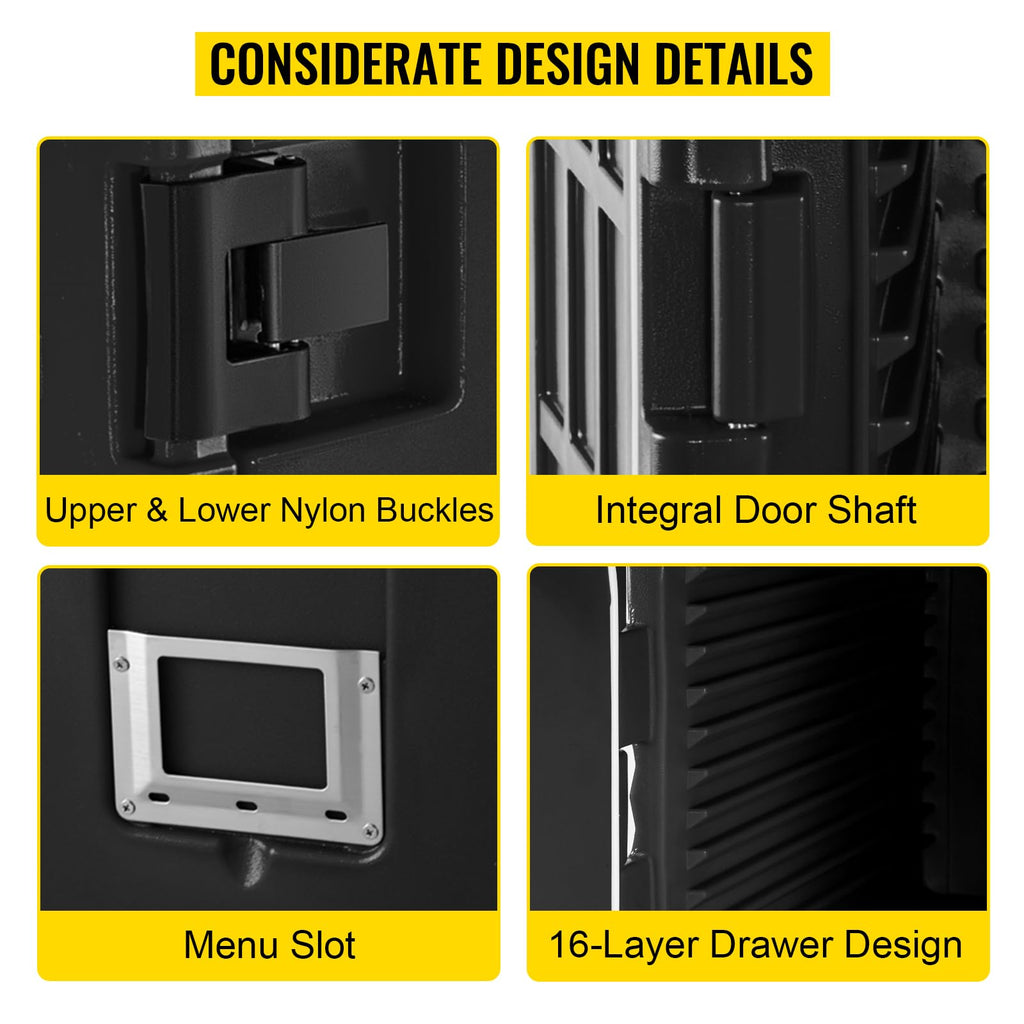 VEVOR Insulated Food Pan Carrier, 127 Qt Hot Box for Catering, LLDPE Food Box Carrier w/Double Buckles, Front Loading Food Warmer w/Handles, End Loader w/Wheels for Restaurant, Canteen, etc. Black