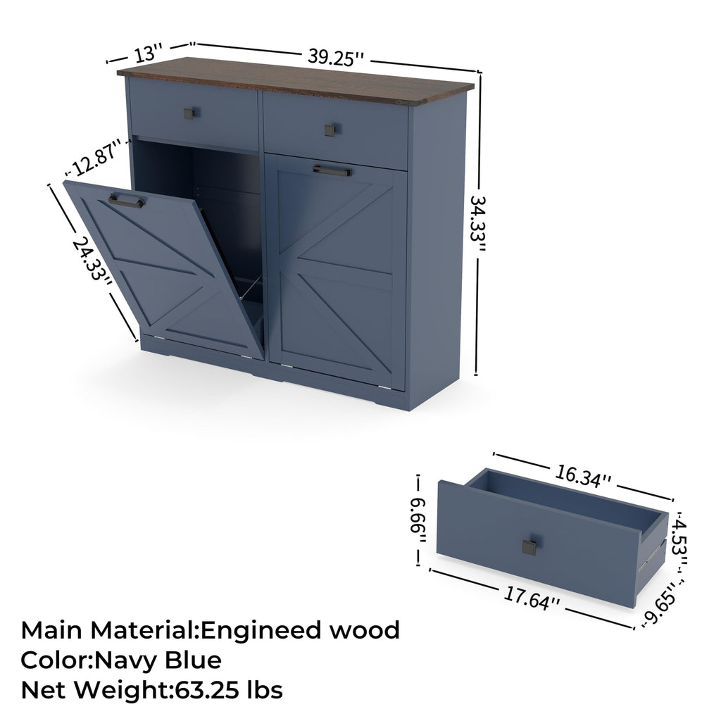 HUYYA Modern Sideboard Cabinet Buffet Storage Console Credenza for Dining Room, Free Standing Tilt Out Trash, Laundry Sorter Cabinet with Sturdy Construction and Easy Clean Surf