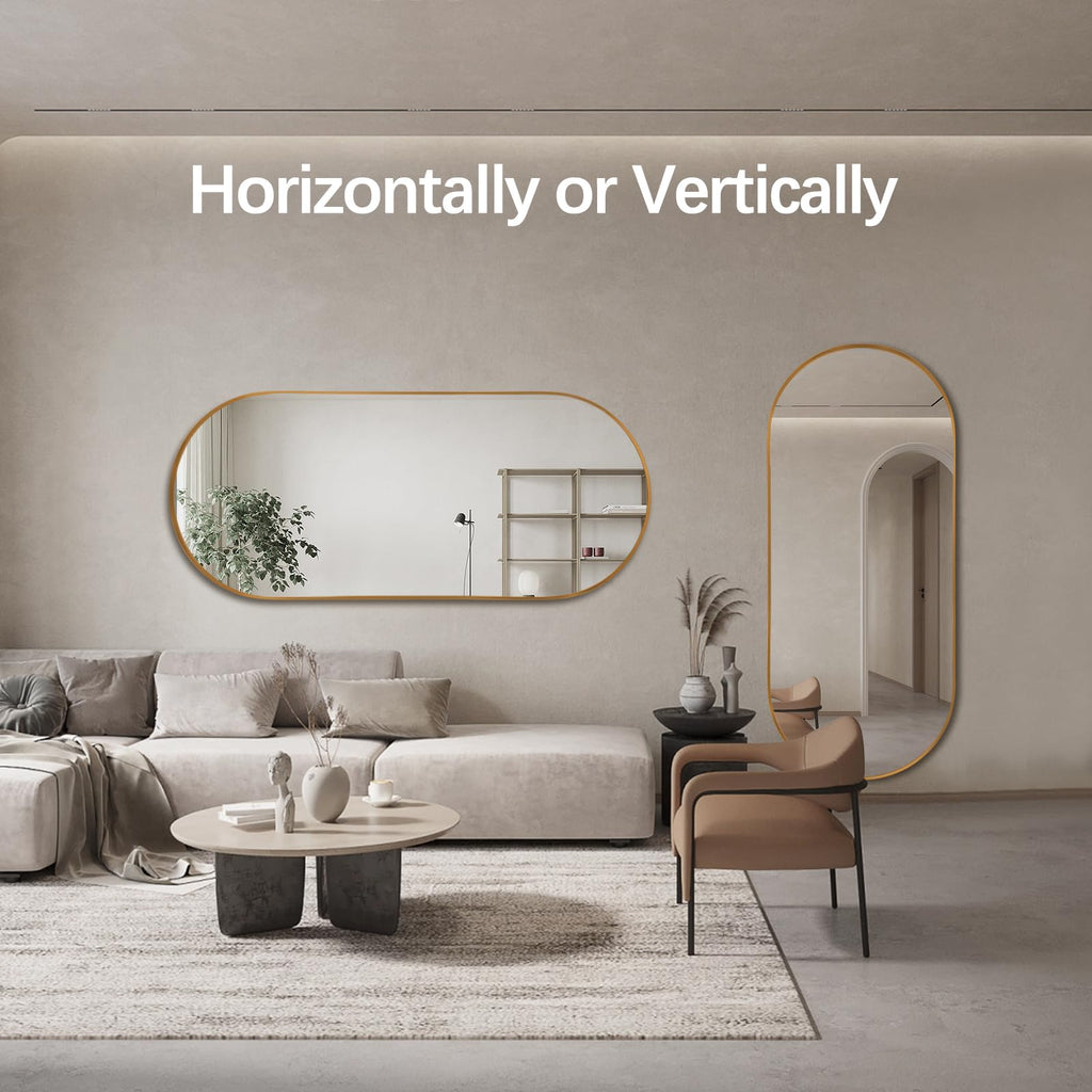 TheiaMo Oval Full Length Mirror, 71"×32" Wall-Mounted Floor Mirror with Metal Frame, Ultra-Clear Explosion-Proof Dressing Mirror, Simple and Classic Deco for Cloakroom/Bedroom/Living Room, Gold