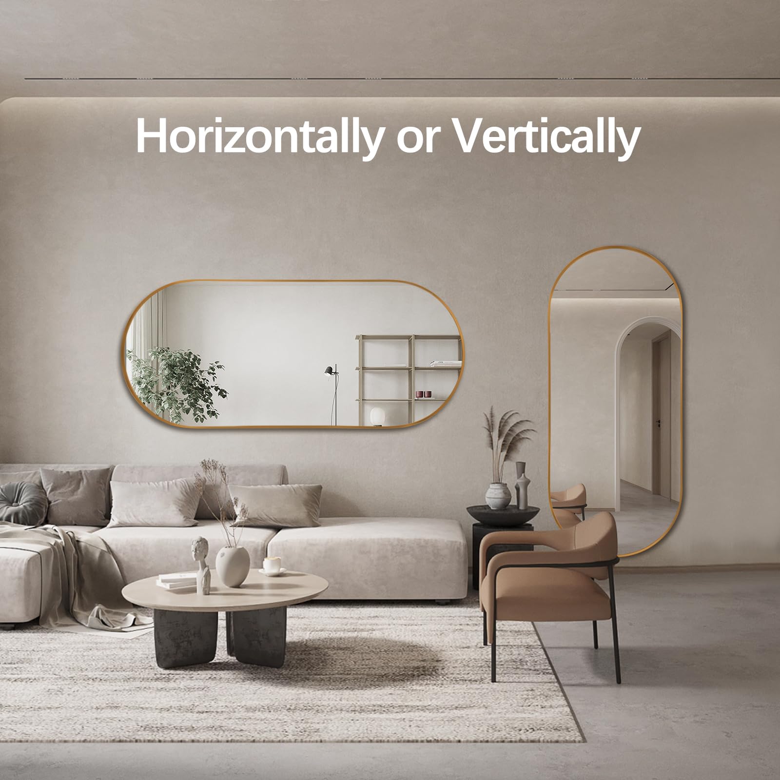 TheiaMo Oval Full Length Mirror, 71"×32" Wall-Mounted Floor Mirror with Metal Frame, Ultra-Clear Explosion-Proof Dressing Mirror, Simple and Classic Deco for Cloakroom/Bedroom/Living Room, Gold