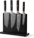 Wakoli Culinary Asia Damascus 4-Piece Knife Block Set with Magnetic Block – Professional Kitchen Knives made of 67-Layer Damascus Steel Blades & VG10 Core – Ergonomic Dark Oak Wood Handles in Gift Box