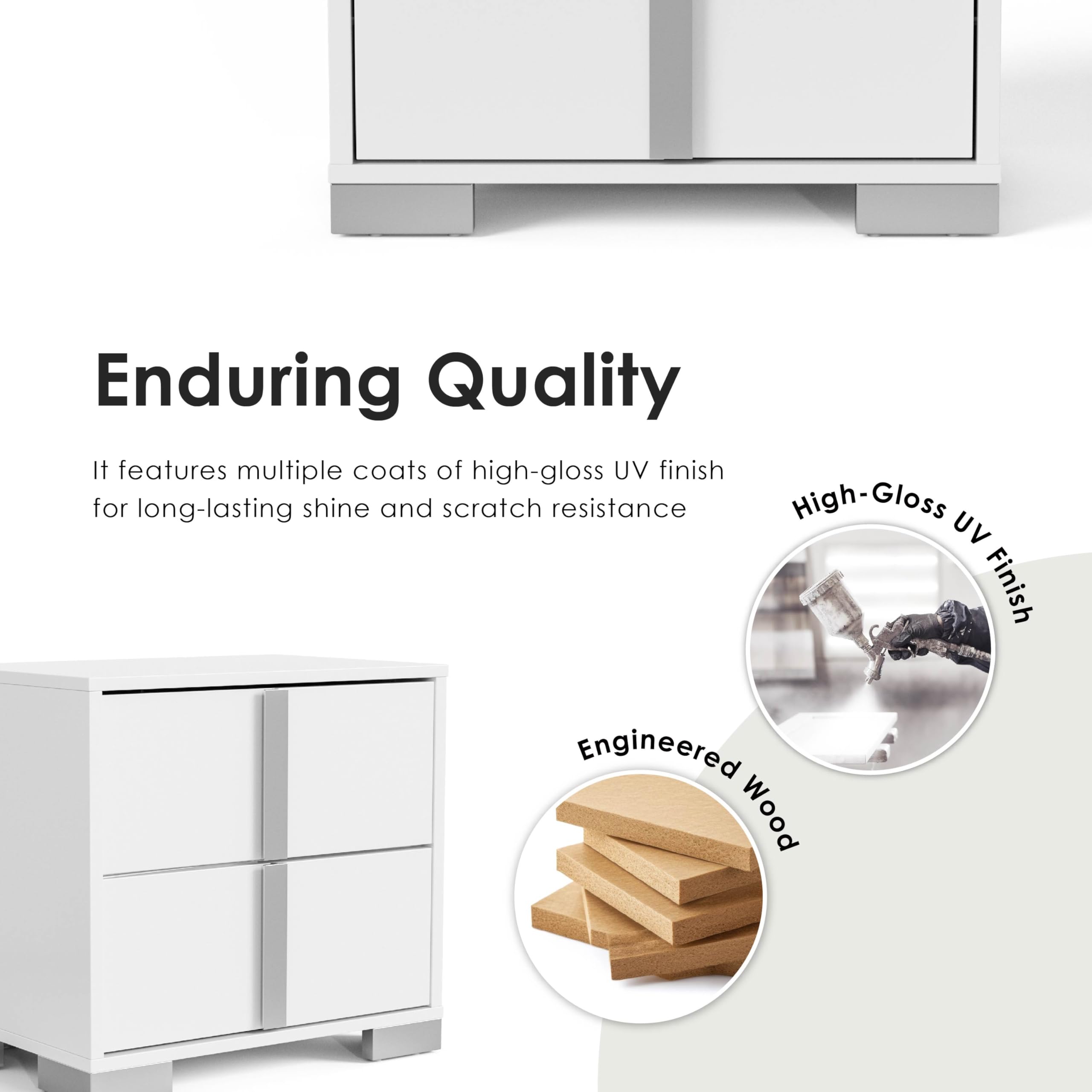 Furniture of America Alistair Modern Wood Nightstand with 2 Drawers and Vertical Chrome Handles, Large Bedside Table, Wooden Night Stand for Bedroom, Guest Room, Dorm, No Assembly Needed, Light Taupe