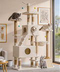 Catlike【Rock-Solid Real Wood】 76“ Tall Cat Tree for Large Cats, No Wobble Even at the Top, Extra-Large Condos for Maine Coons & Big Cats, Indoor Cat Tower with Scratching Posts, Perches & Hammmock