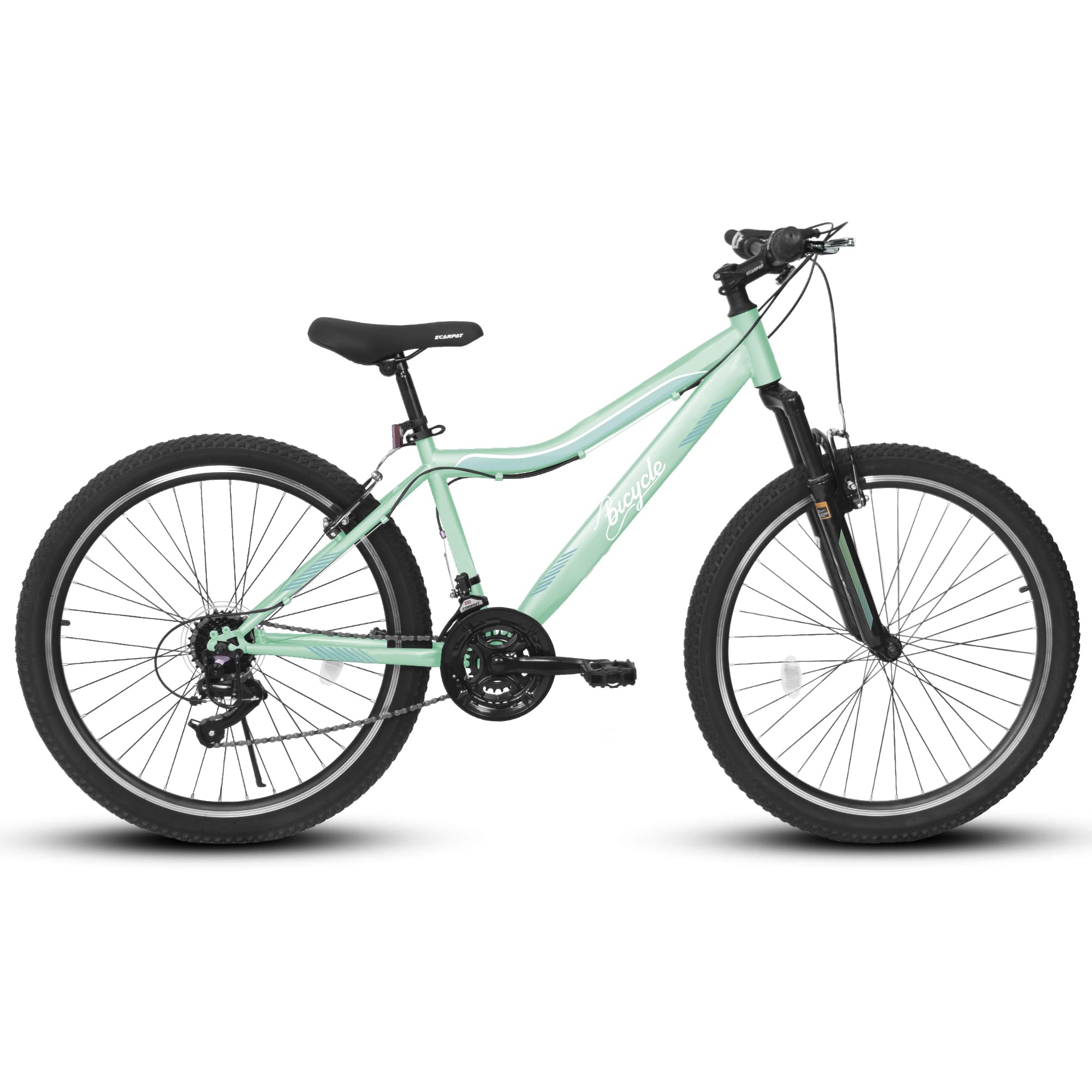 HIWORK Mountain Bike 24 Inch, High Density Carbon Steel Frame Girls Bike with 21-Speed Front Suspension Dual V-Brakes, Bike for Teenagers Girls Womens Bicycle | Light Green