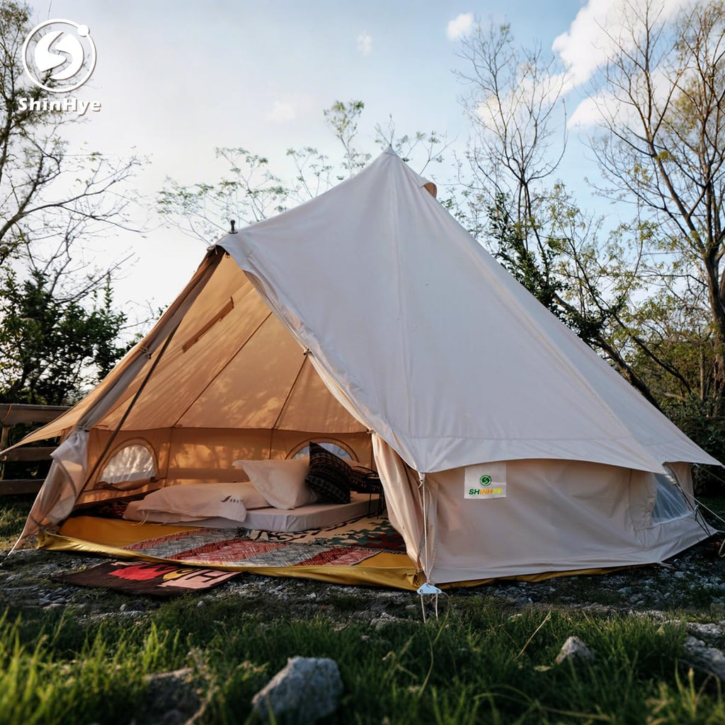 ShinHye Canvas Bell Tent Yurt Tent 4 Seasons for Camping 100% Cotton Glamping Tents with Stove Jack, Family Camping Outdoor Hunting Party (5M- 16.4FT)