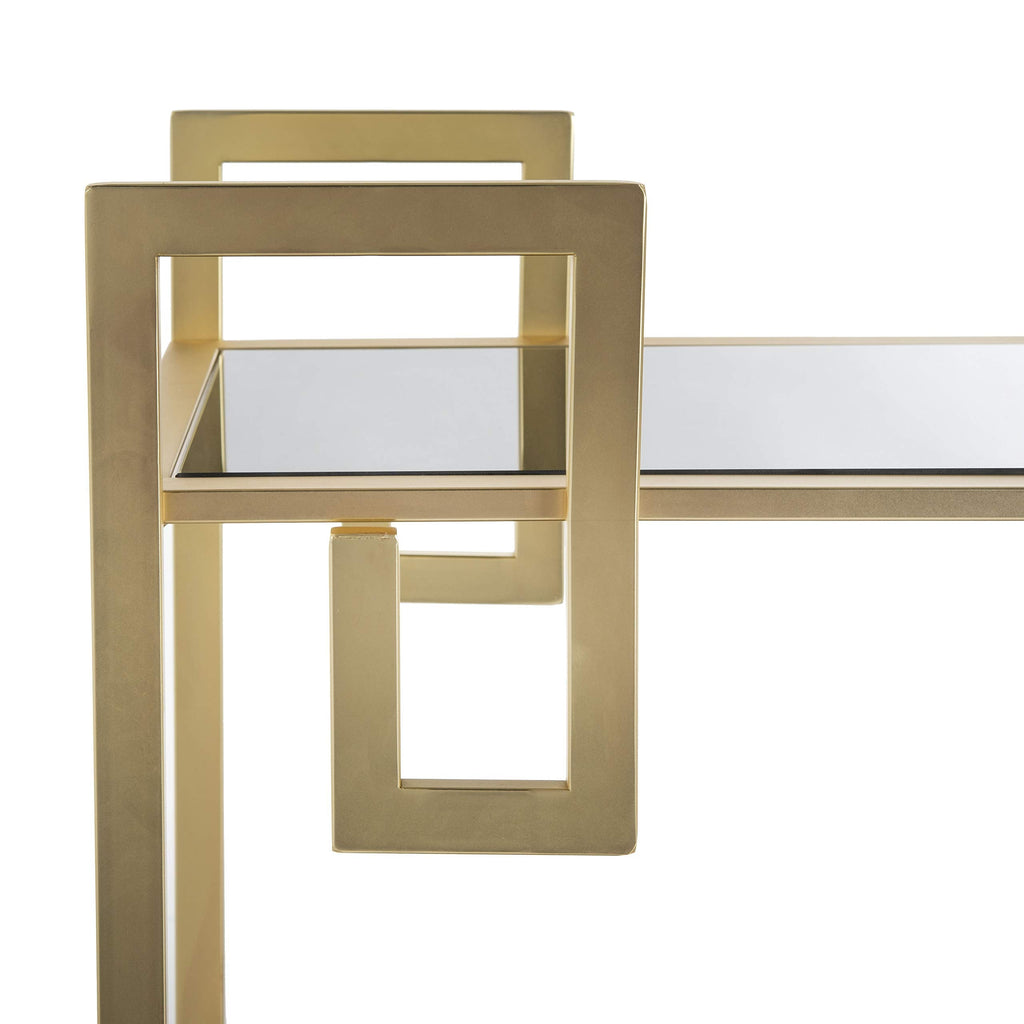 Safavieh Eliza Bar Cart, Brass and Black Glass