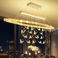 WOSOHYUN 40 Inch Gold Crystal Butterfly Chandelier, Adjustable Hanging Linear Chandeliers, Oval Rings Chandelier for Dining Room, Living Room, Foyer