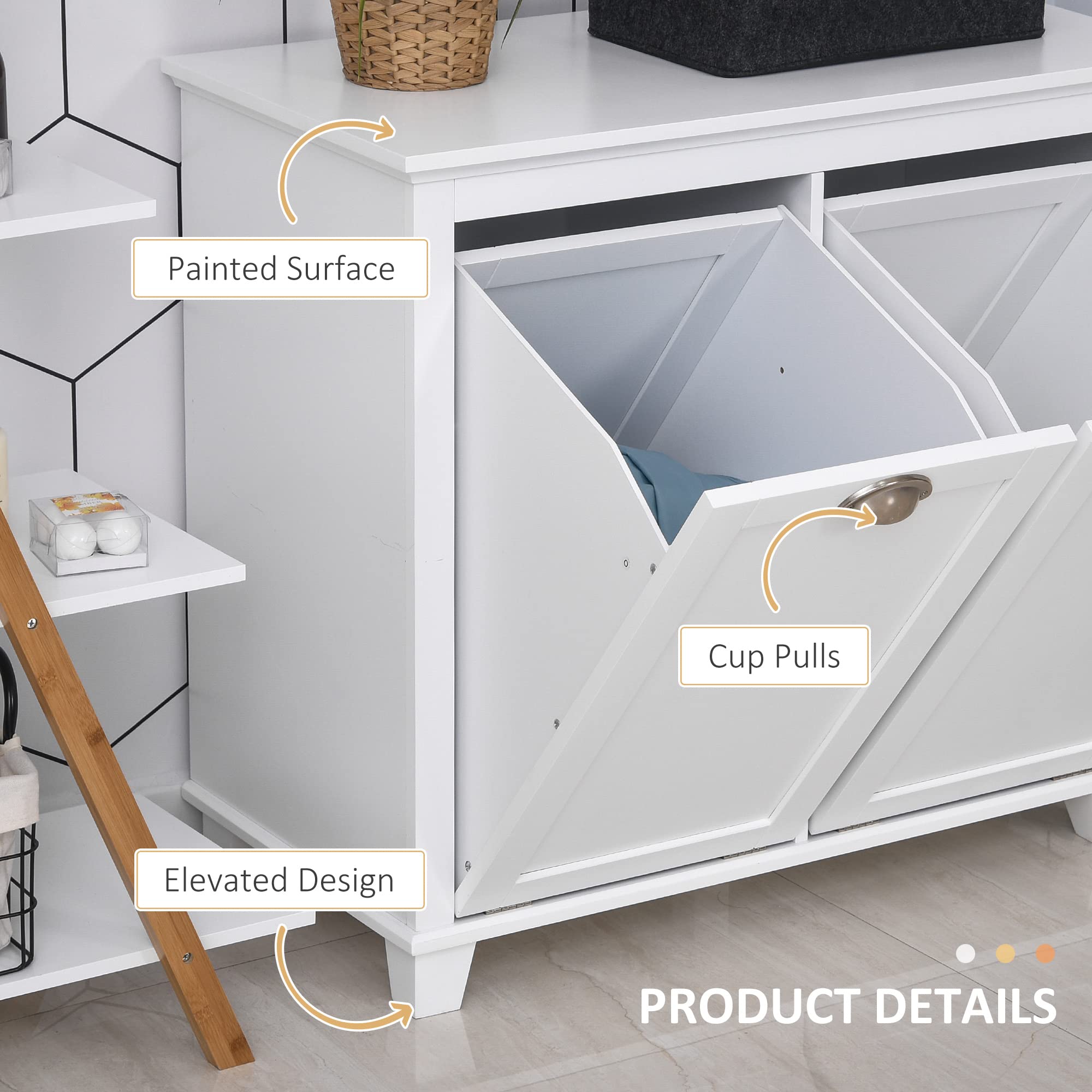 Tilt Out Laundry Sorter Bathroom Cabinet, White