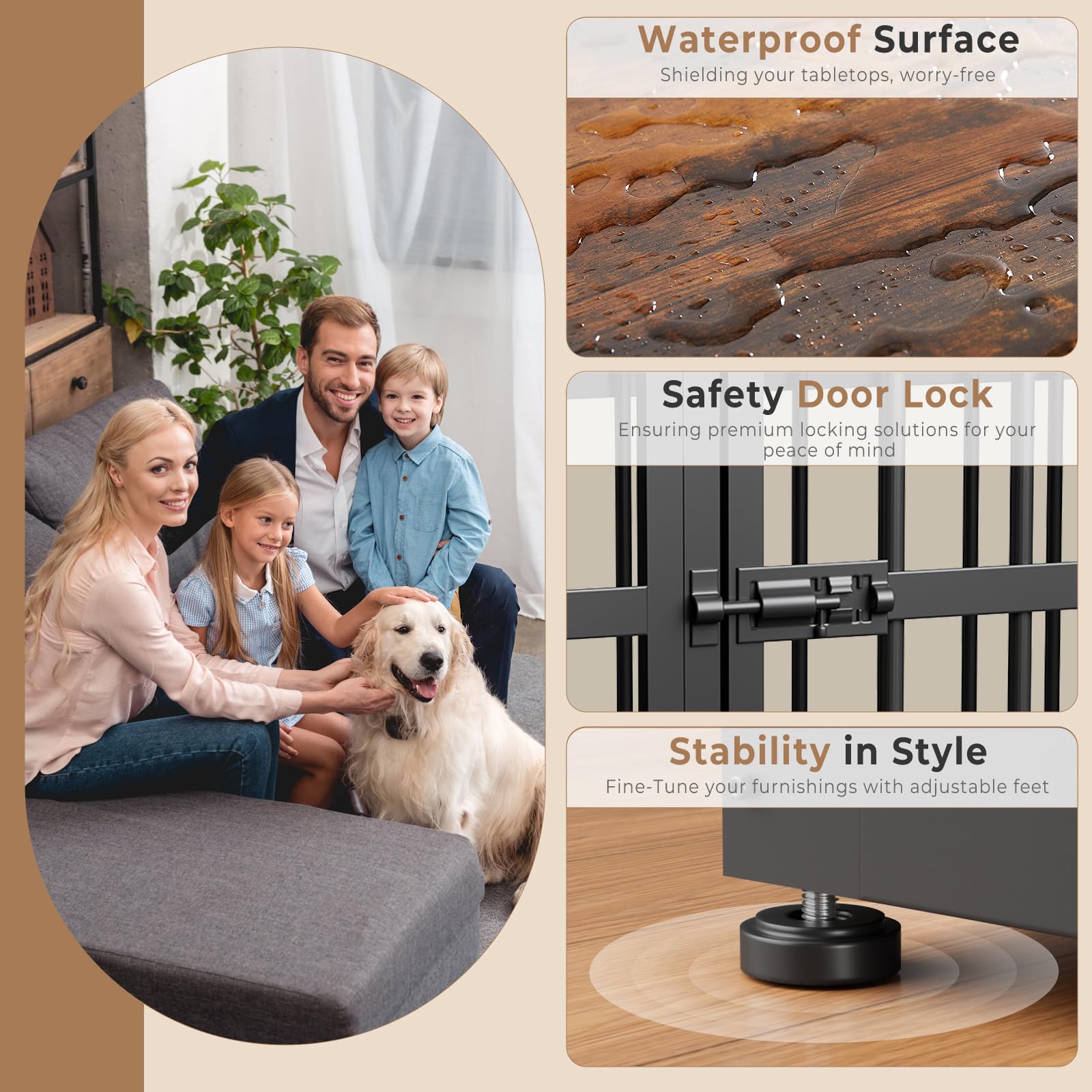 Lyromix 54'' Dog Crate Furniture with Double Rooms,Wooden Crate End Table Heavy Duty Indoor Puppy Cage for 2 Small Dogs, Multiple Units Can be Combined, Rustic Brown