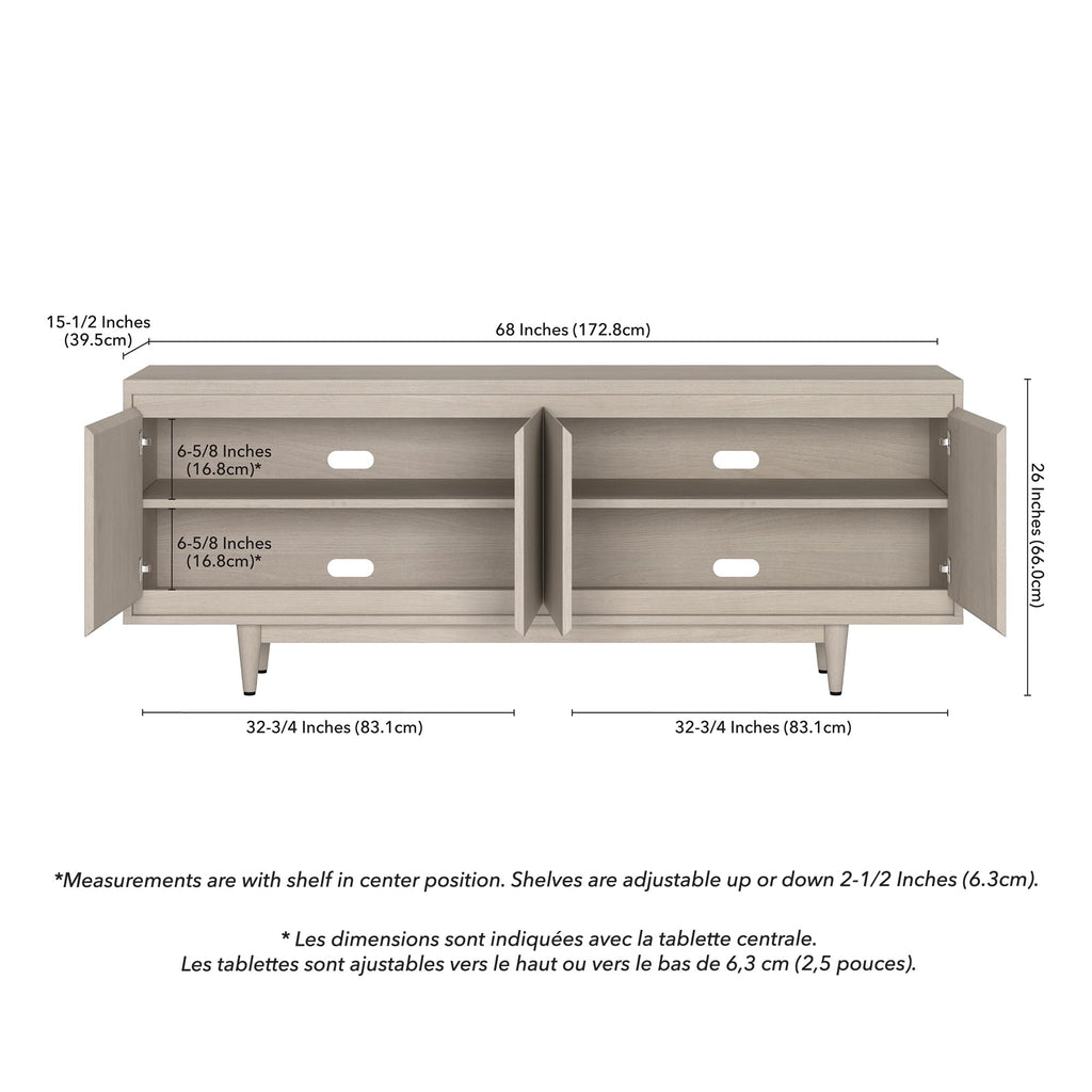 Henn&Hart TV Stand for TVs up to 75" with 2 Storage Cabinets with an Adjustable Shelf for Living Room, Family Room, or Office, Beech White