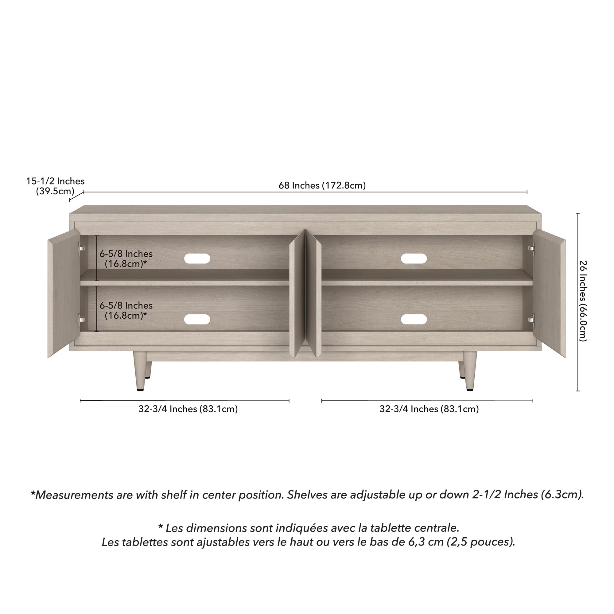 Henn&Hart TV Stand for TVs up to 75" with 2 Storage Cabinets with an Adjustable Shelf for Living Room, Family Room, or Office, Beech White