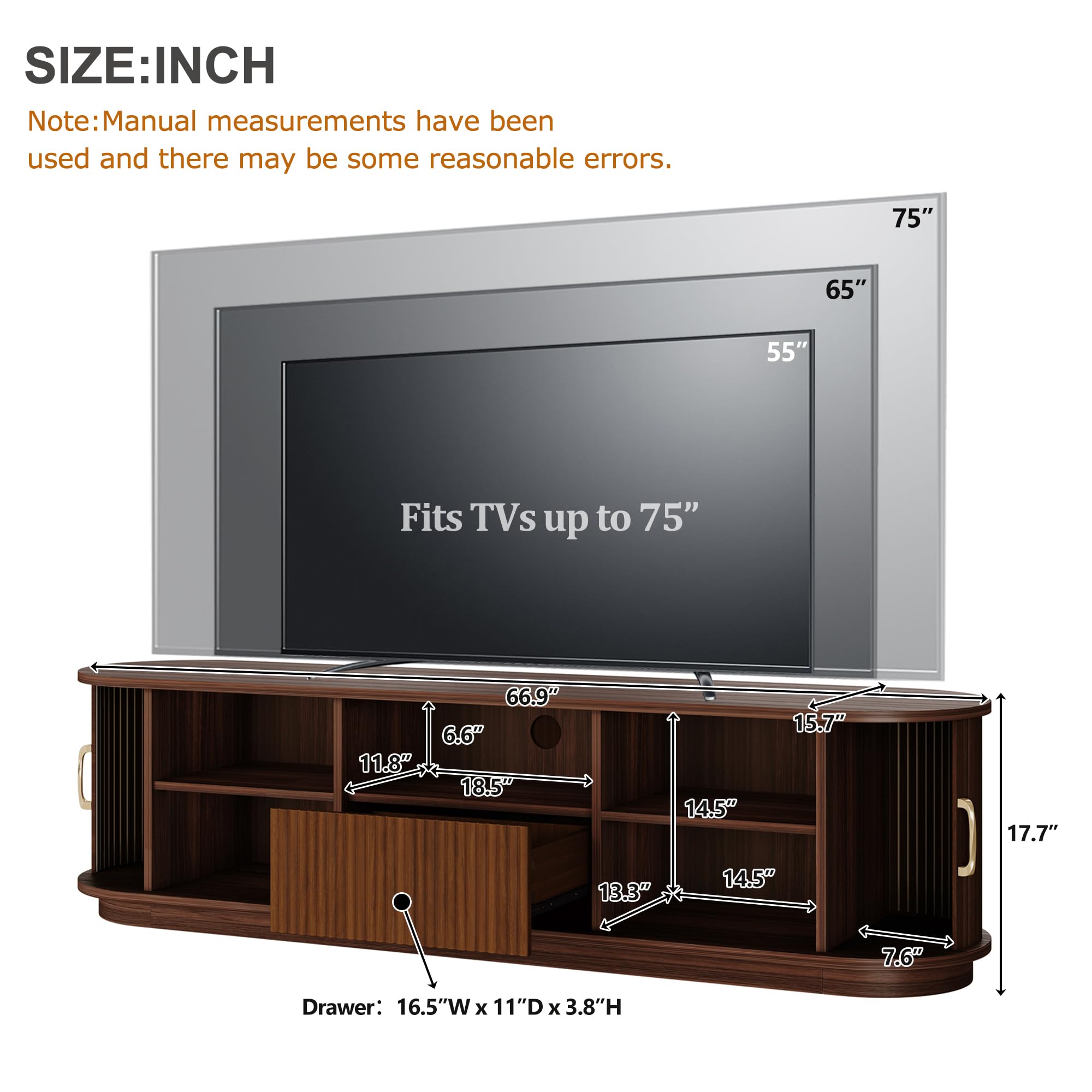 Merax Rustic Wood TV Stand for TVs Up to 75'', Farmhouse Entertainment Center with Storage Drawers, Practical Media Console for Living Room, Bedroom, Walnut