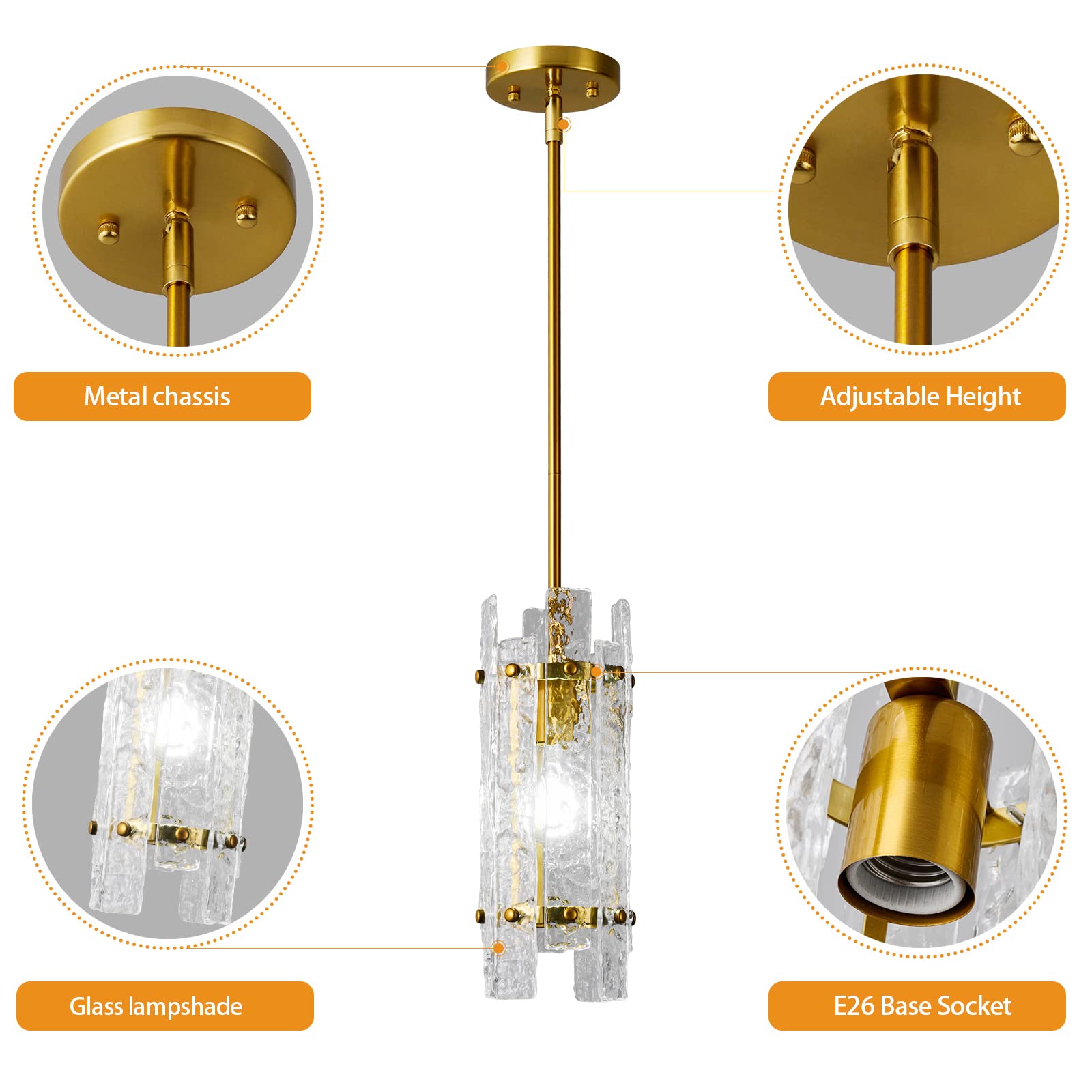 LIANGMH Modern Crystal Pendant Lighting Gold Pendant Lights Mini Glass Chandeliers, Adjustable Pendant Light Fixture for Kitchen Island Bedroom Living Room Dining Room Corridor(3Pack)