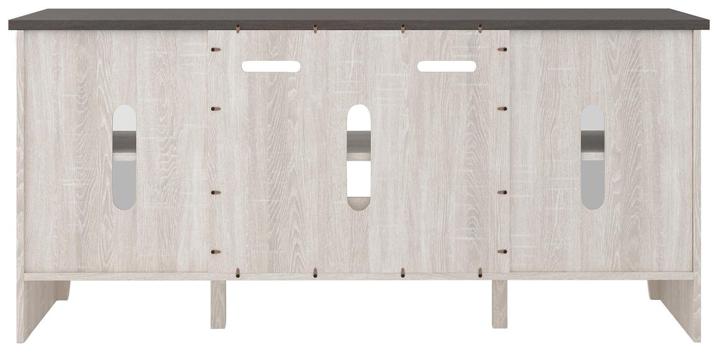 Signature Design by Ashley Dorrinson Farmhouse TV Stand with Fireplace Option, Fits TVs up to 58", Whitewash
