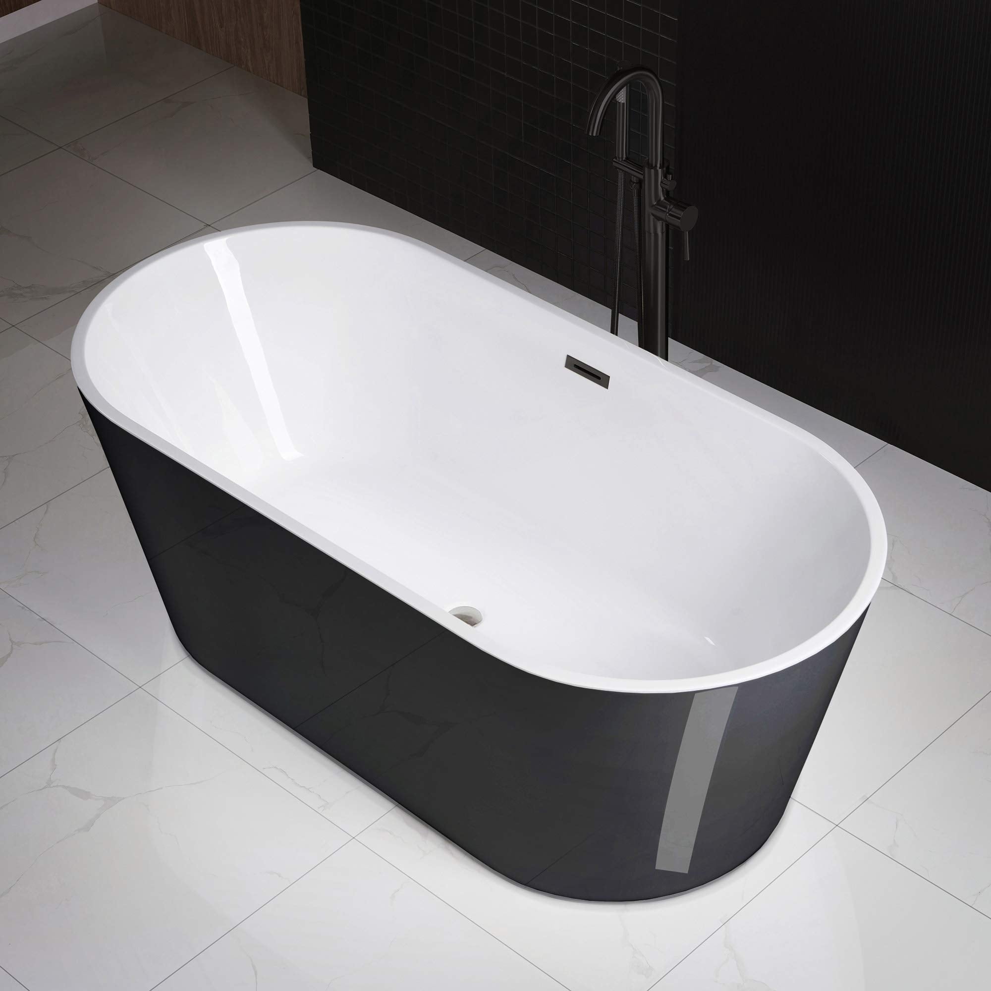 WOODBRIDGE 67" Freestanding Acylic Soaking Bathtub with White, Drain and Overflow in Matte, BTA1813-MB-Drain &O, Matte Black