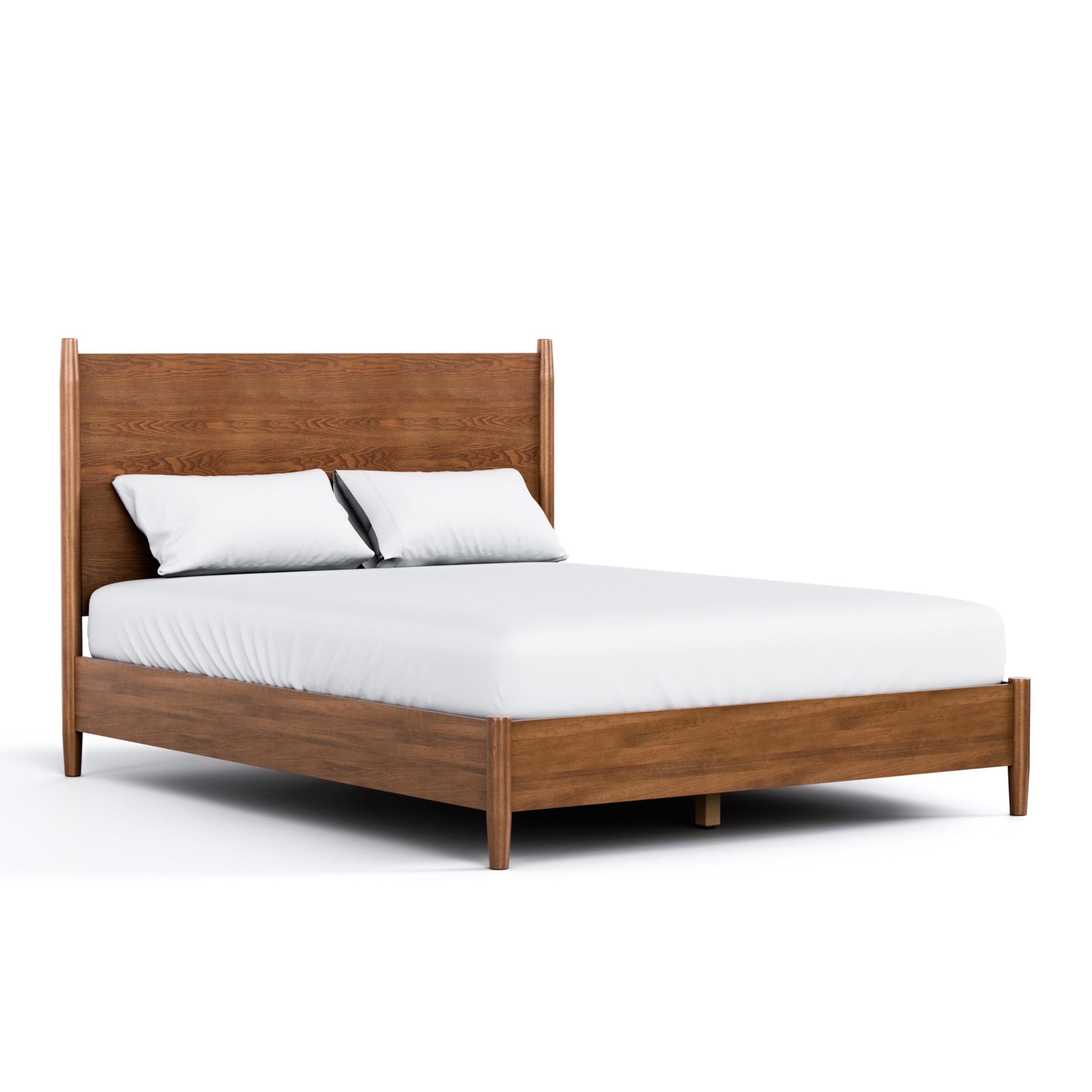 Furniture of America Wyatt Modern Solid Wood Queen Bed Frame with Headboard, Wooden Bedframe for Bedroom, Guest Room, No Box Spring Needed, Walnut, Standard Platform