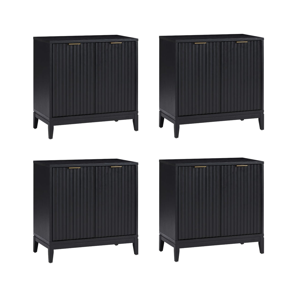 Nathan James Jasper Modern Sideboard, TV Stand with Fluted Doors, Accent Storage for Kitchen or Living Room, Black Oak, Set of 4