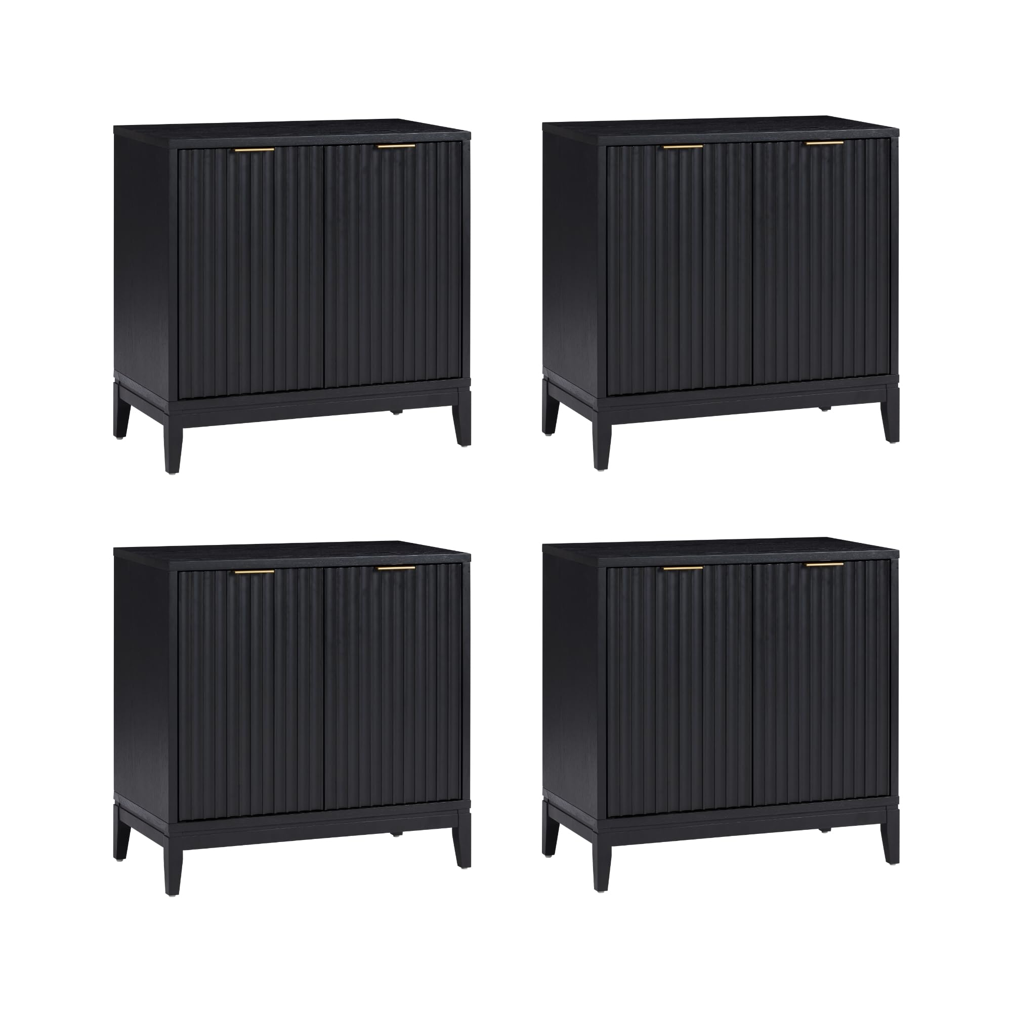 Nathan James Jasper Modern Sideboard, TV Stand with Fluted Doors, Accent Storage for Kitchen or Living Room, Black Oak, Set of 4