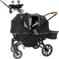 Freetex Wagon Stroller for 2 Kids, Double Seat, All-Terrain with Removable UV-Protection Canopy, Adjustable Push/Pull Handle, Cup Holders & Snack Tray for Baby and Toddler