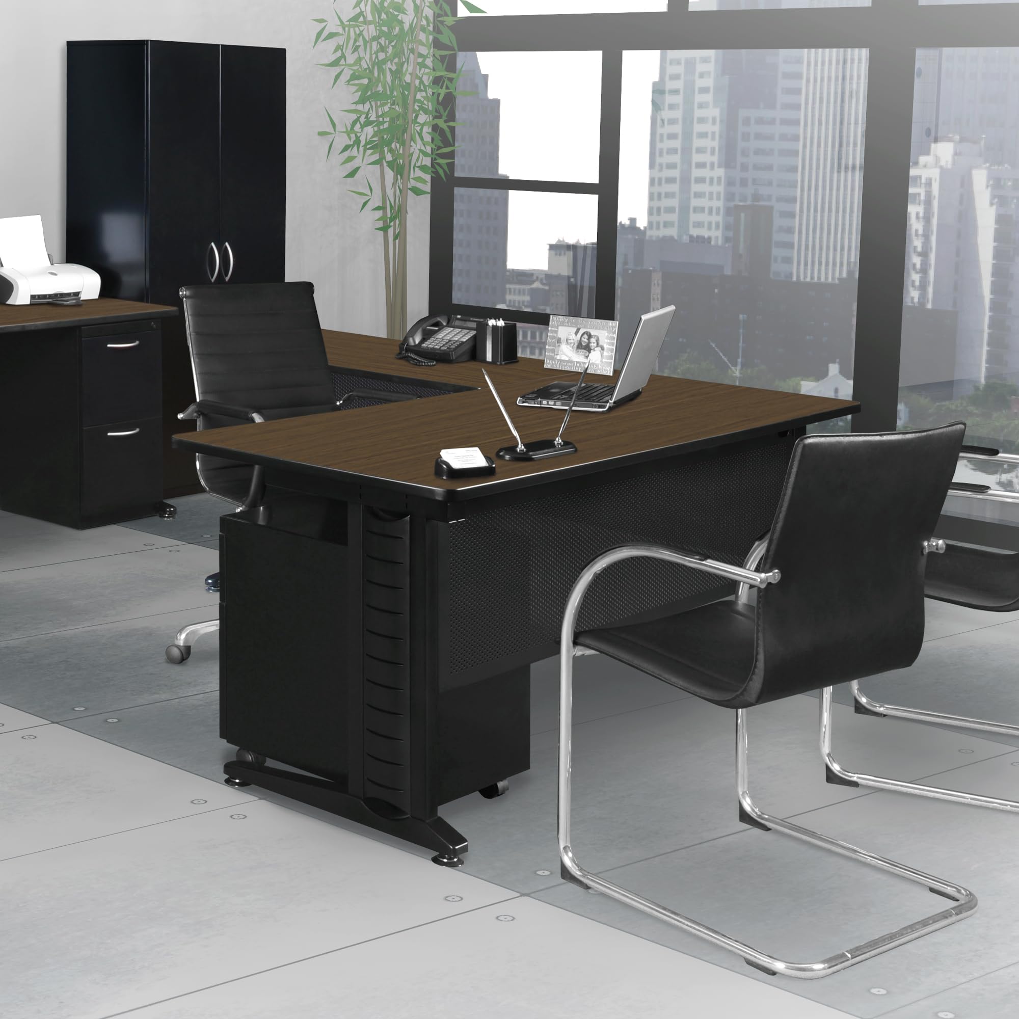 Regency Fusion 66 x 72 in. L Shaped Desk with Double Pedestal Drawer Unit- Neo Walnut