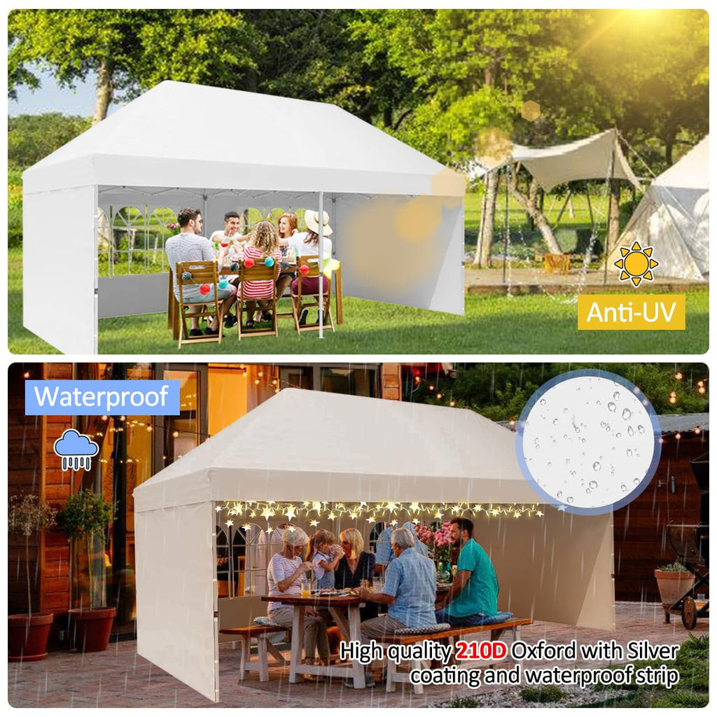 Eachbid 10' x 20' Pop Up Canopy Gazebo Commercial Tent with 4 Removable Sidewalls, Large Party Tent, Event Shelter Gazebo Canopy with 4 Sandbags, Stakes X12, for Patio Party Weddings Picnic (White)