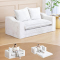 61" Convertible Sofa Bed Loveseat, Memory Foam Boneless Floor Couch with Removable Plush Velvet Cover, Tri-folding Compact Full-size Sleeper for Small Living Room, Playroom, Guest Room, RV (Off White)