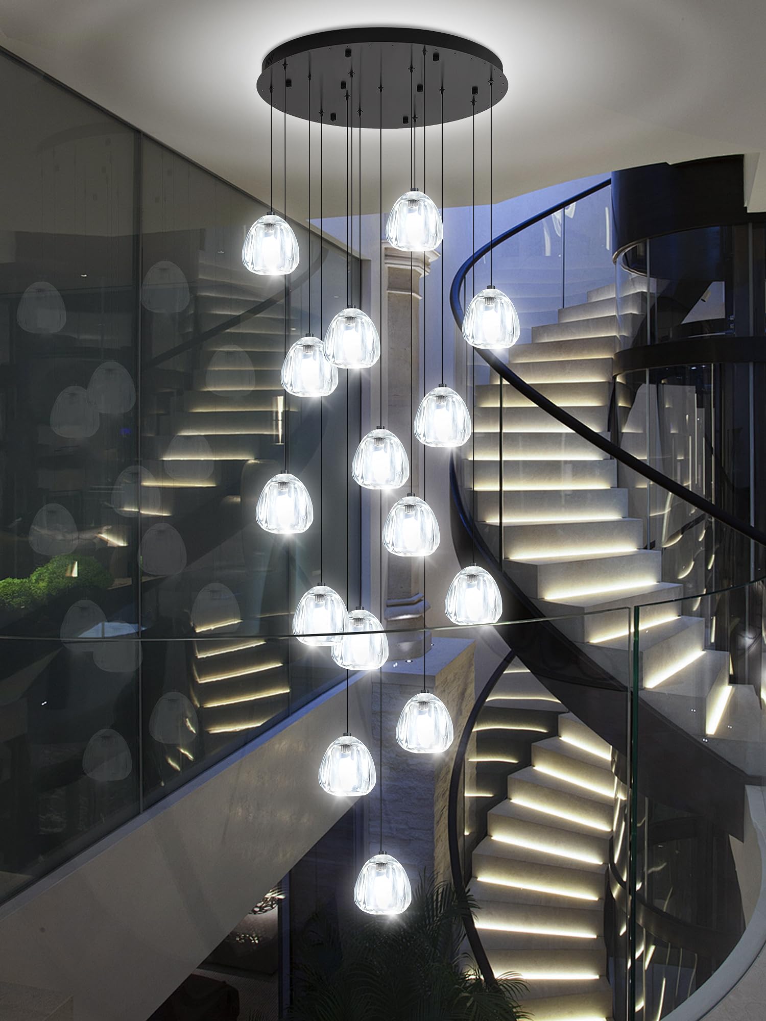 ABTTOI 16-Lights High Ceiling Chandelier H130 Modern Chandeliers LED High Ceiling Pendant Light Bubble Crystal Chandelier for Foyer Hallway Stairwell Black Adjustable Long Lights Fixture