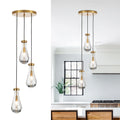 TACDANDM 3-Light Raindrop Pendant Light Fixtures, Brass Glass Pendant Lighting, Teardrops Modern Hanging Light for Entryway Foyer Kitchen Island Dining Living Room Hallway