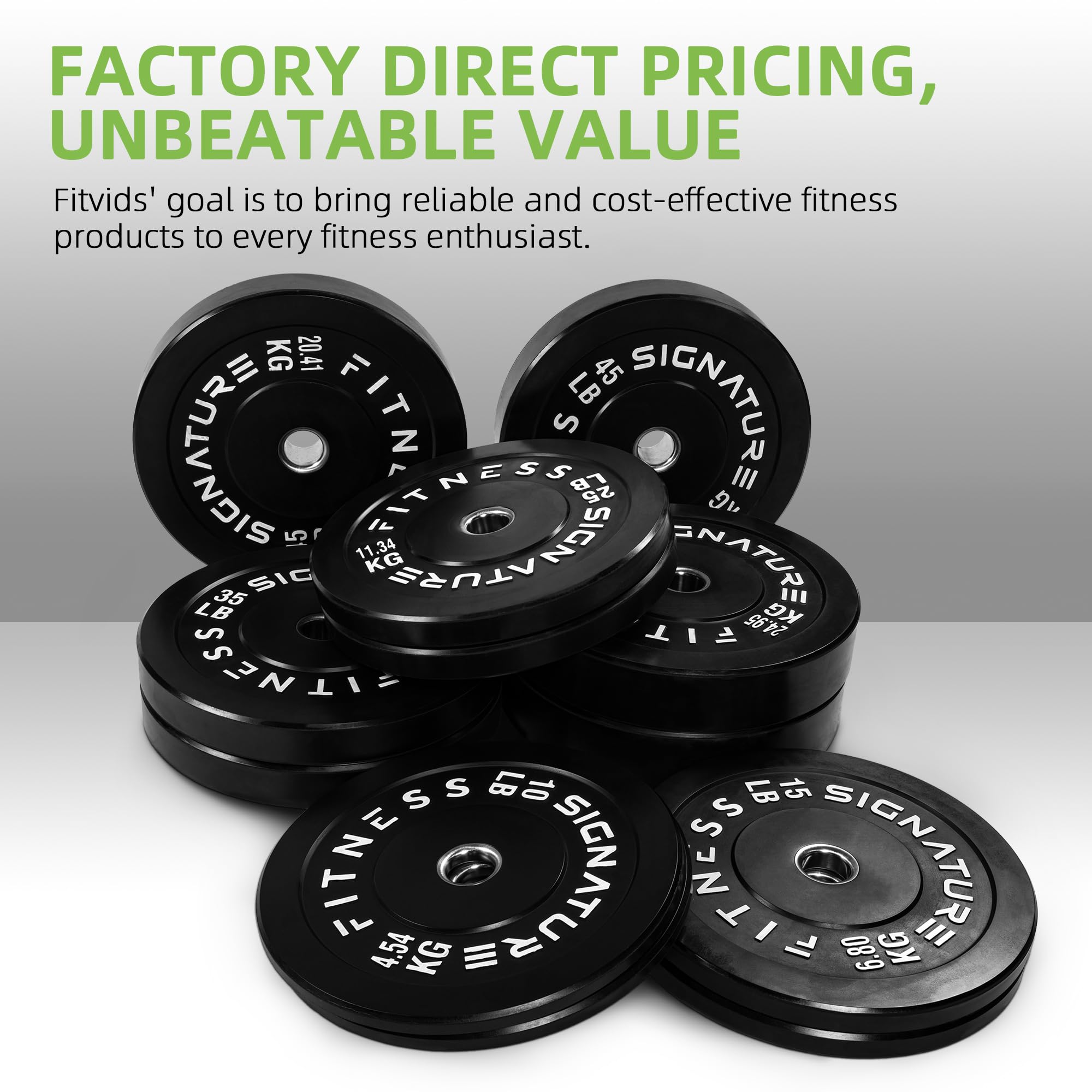 Fitvids Olympic Bumper Plates Set, 2" Weight Plates for Strength Training & Weightlifting, Set: 260 lbs (2x 10/15/25/35/45 Pairs)