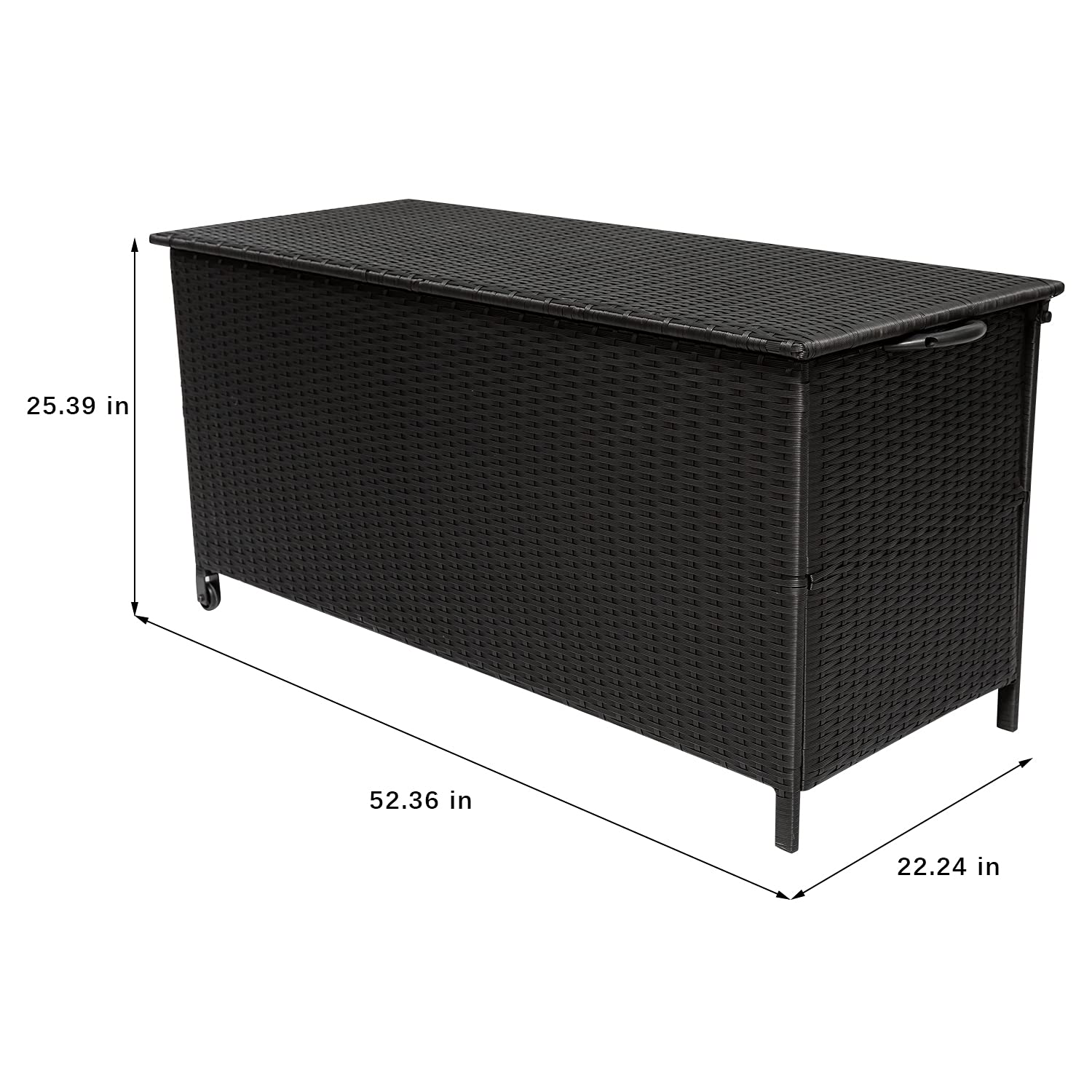 Celah 120 Gallon Outdoor Deck Box Storage Container, Rattan Wicker Storage Box with Handles and Wheels for Patio Furniture Cushions, Garden Tools, Pool Accessories (Black)