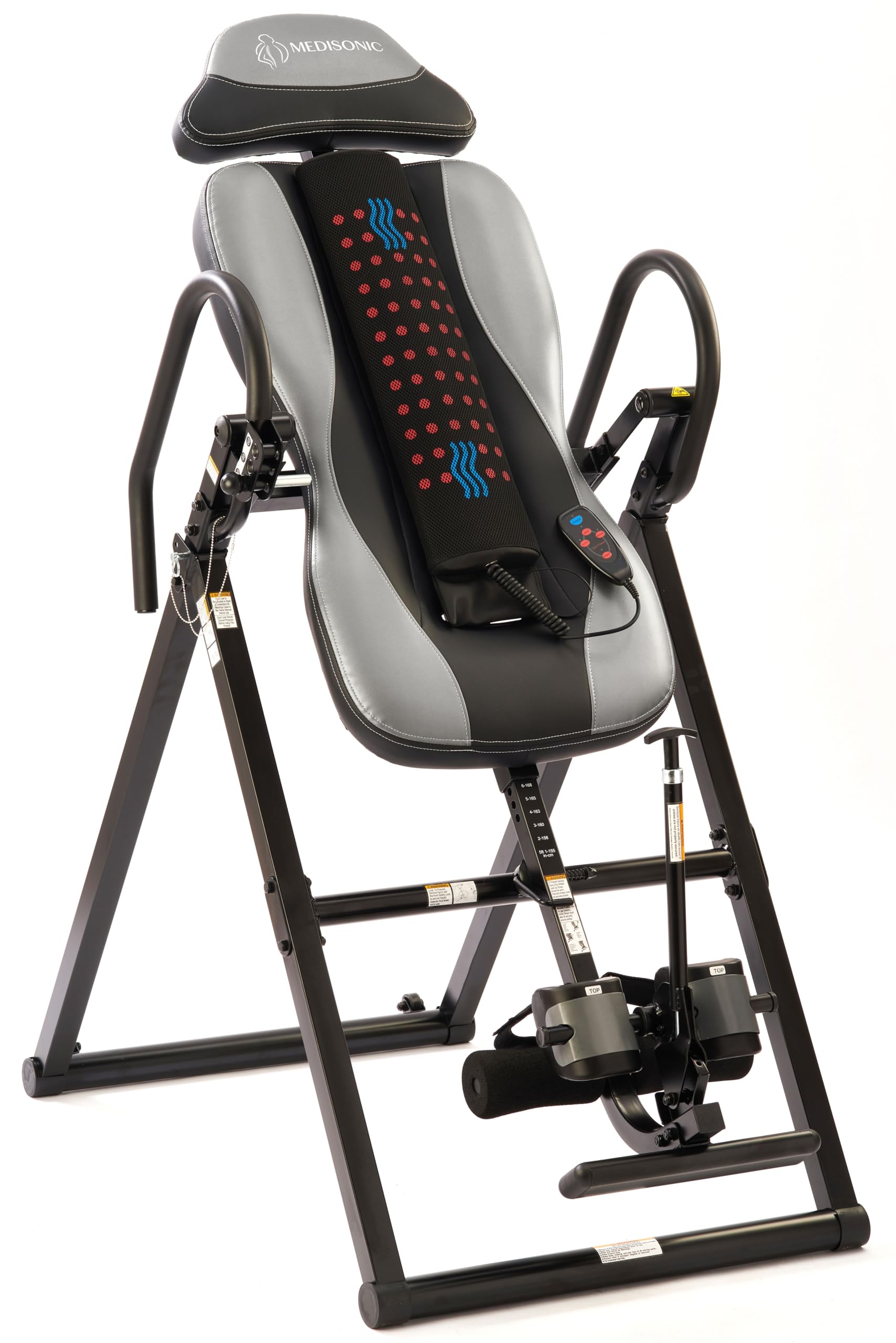 MediSonic Elite Inversion Table with Adjustable & Removable Lumbar Pad, Comfortable Ankle Security Cups, Multiple Inversion Angles, Heavy-Duty Frame, 300 lb Capacity, Gray
