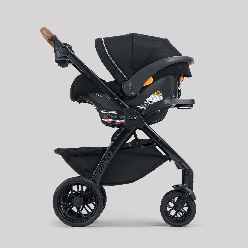 Chicco Bravo Primo ClearTex 3-in-1 Trio Travel System, Bravo Primo Quick-Fold Stroller with KeyFit Max Zip ClearTex Infant Car Seat and Base, Somerset/Black