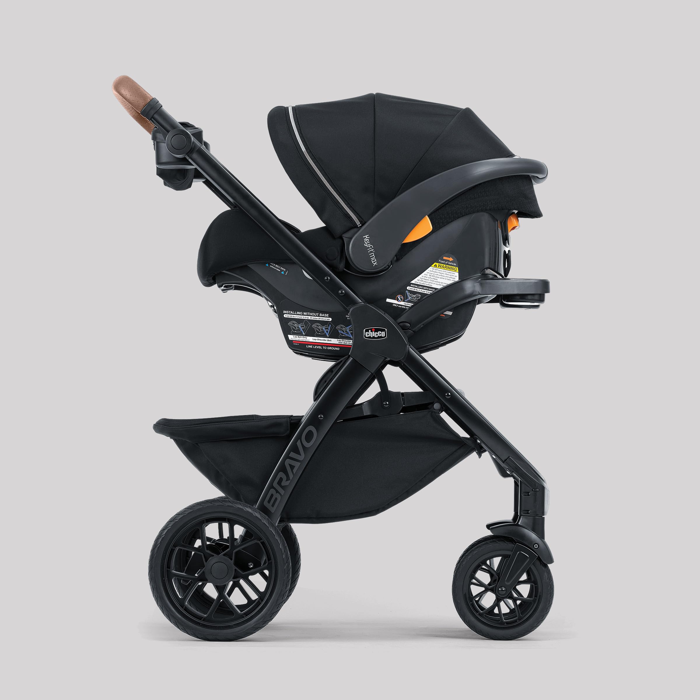 Chicco Bravo Primo ClearTex 3-in-1 Trio Travel System, Bravo Primo Quick-Fold Stroller with KeyFit Max Zip ClearTex Infant Car Seat and Base, Somerset/Black