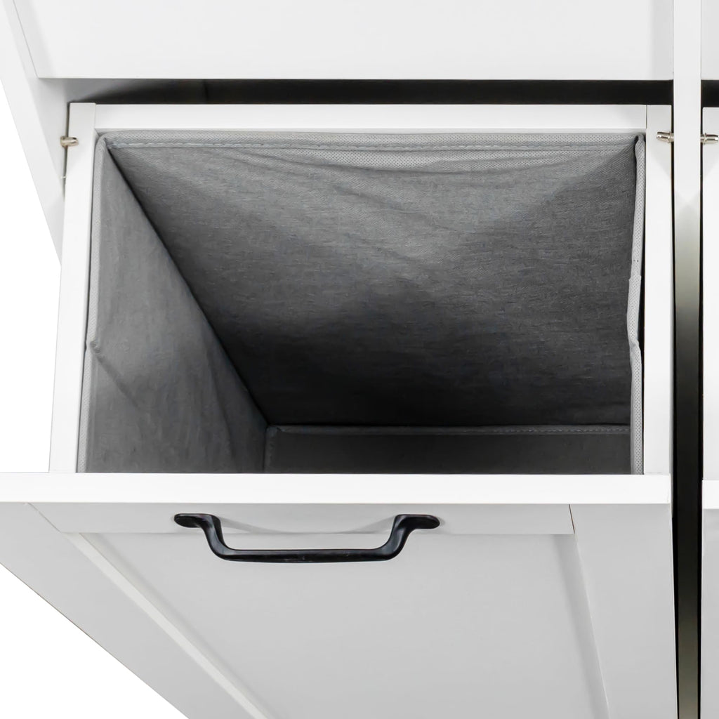 KEIKI 62.99'' H Laundry Cabinet with Doors and shelf, Tilt-Out Laundry Hamper, Multiple Storage Space, Freestanding Style, Open Shelve, Adjustable Shelf, White, (Style C)