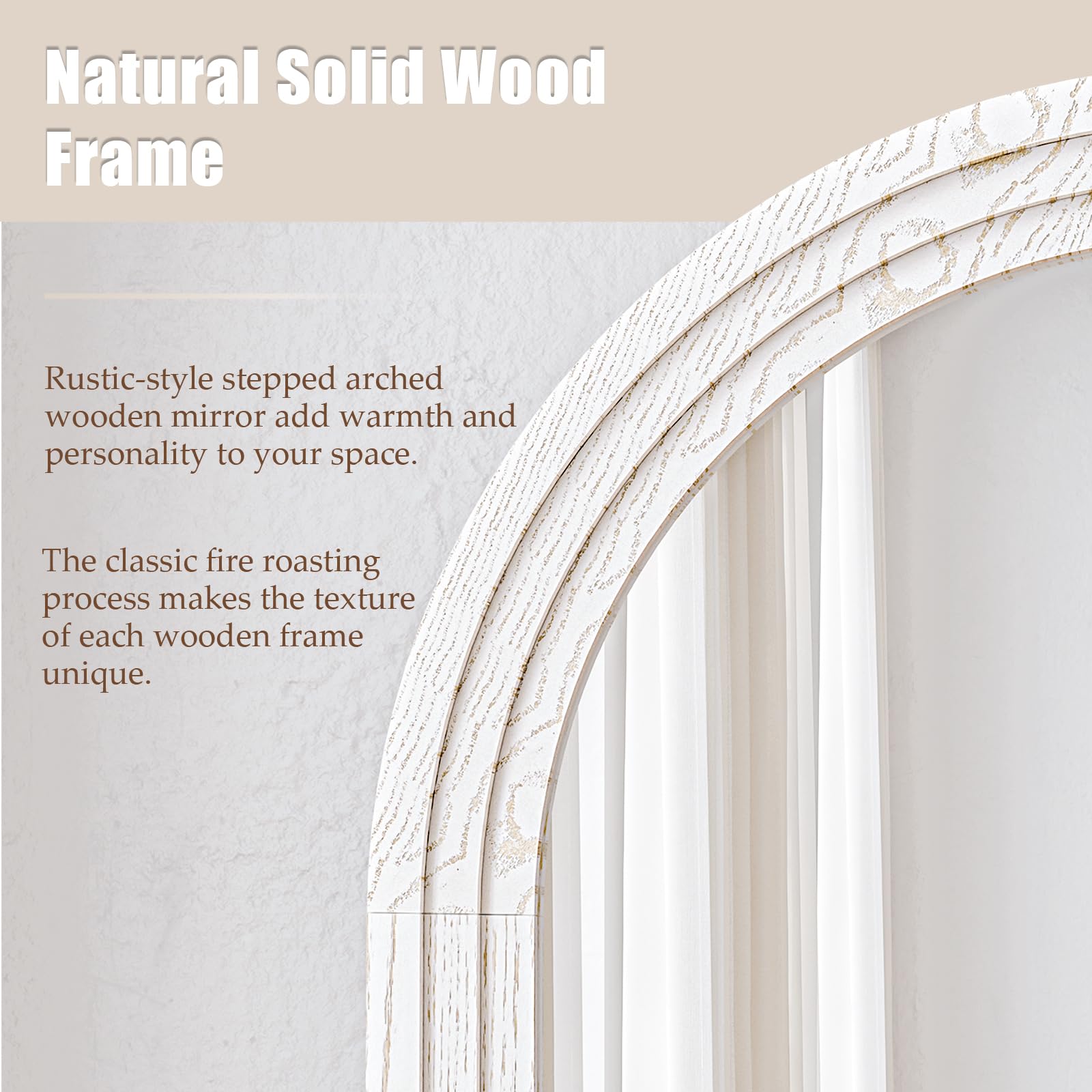 WISSMIELS 30"x71" Full Length Mirror Solid Wood Frame, Arched Floor Mirror Full Length with Stand, Room Decor Big Full Body Mirror with HD Tempered Glass for Bedroom, Living Room, White
